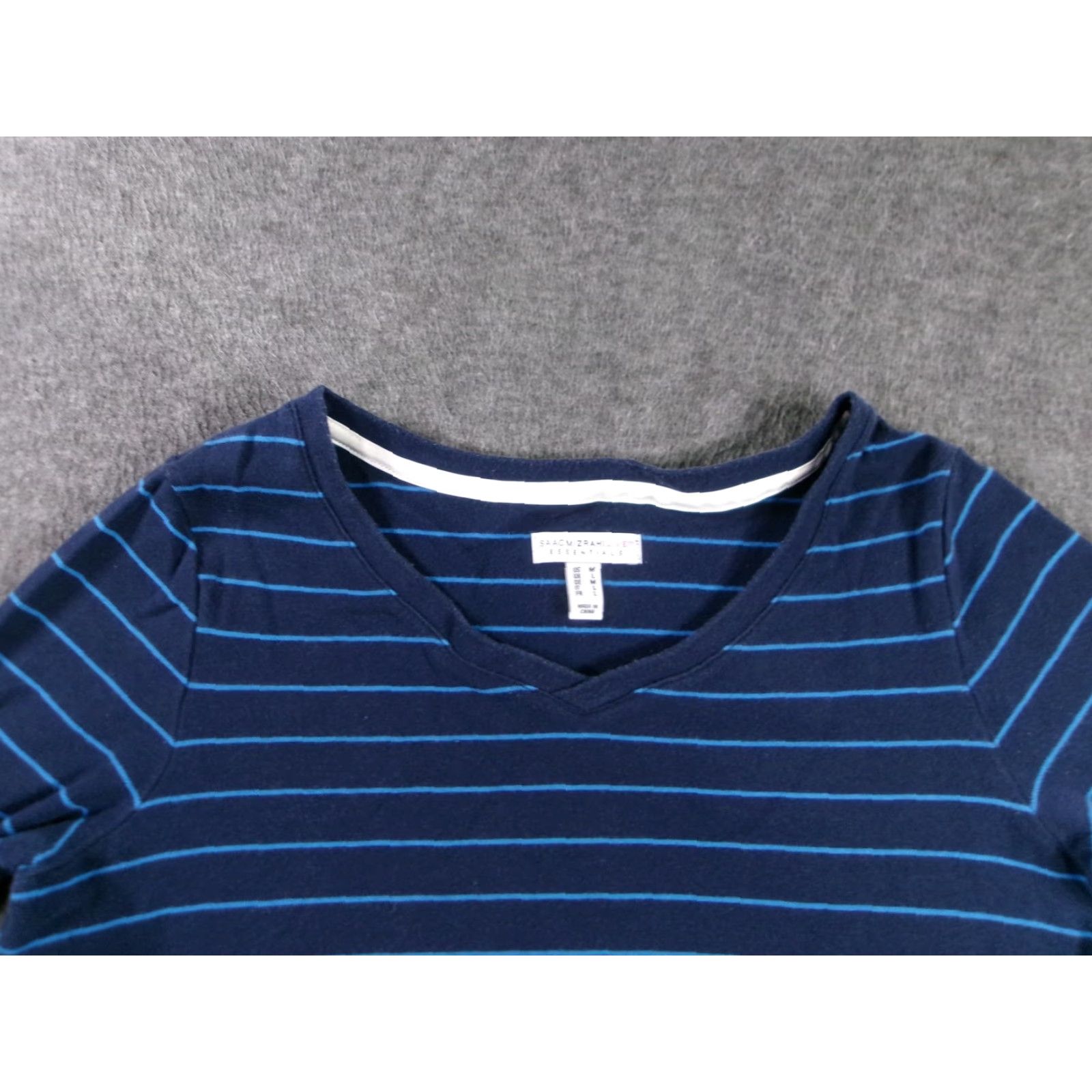 Isaac Mizrahi ISAAC MIZRAHI V-NECK STRIPED BLOUSE Women Medium Blue Casual 3/4 Sleeve Embroidered Basic Size M / US 6-8 / IT 42-44 - 2 Thumbnail
