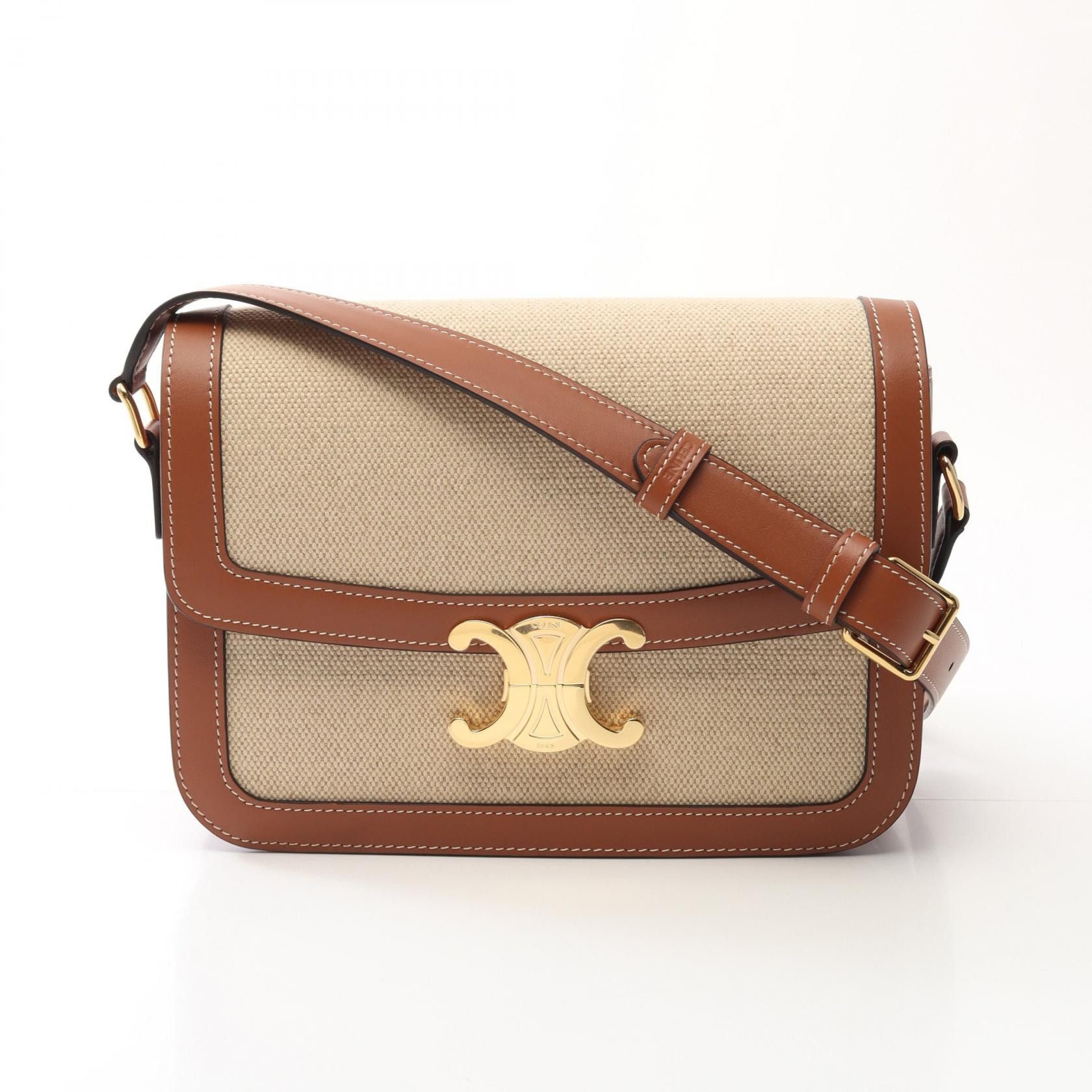 Celine Celine Classic Triomphe Canvas Leather Shoulder Bag Canvas Shoulder Bag 191242Egc02Nt in Beige, Women's