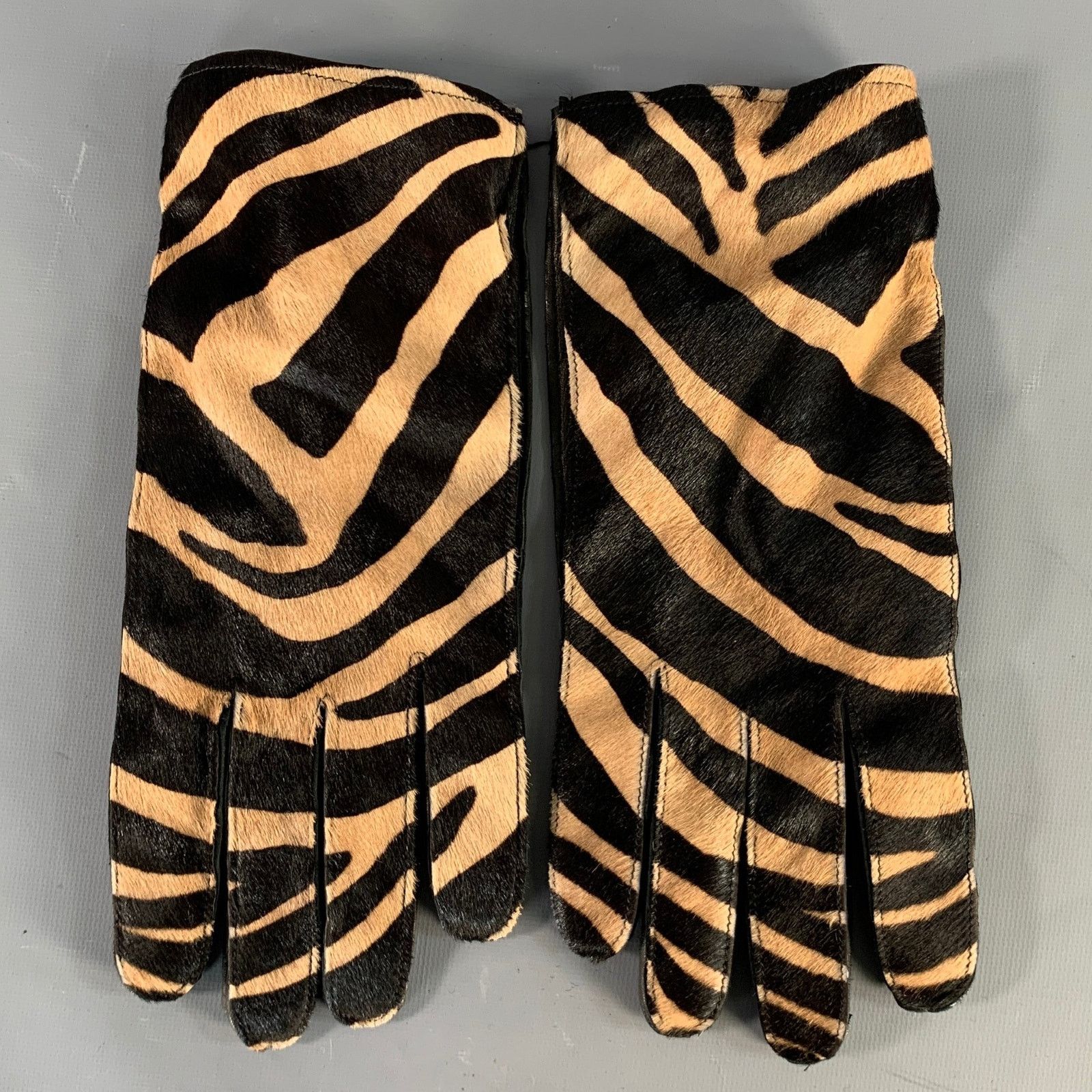 Burberry Prorsum BURBERRY PRORSUM Beige Brown & Black Kidskin Leather Gloves Size ONE SIZE - 1 Thumbnail