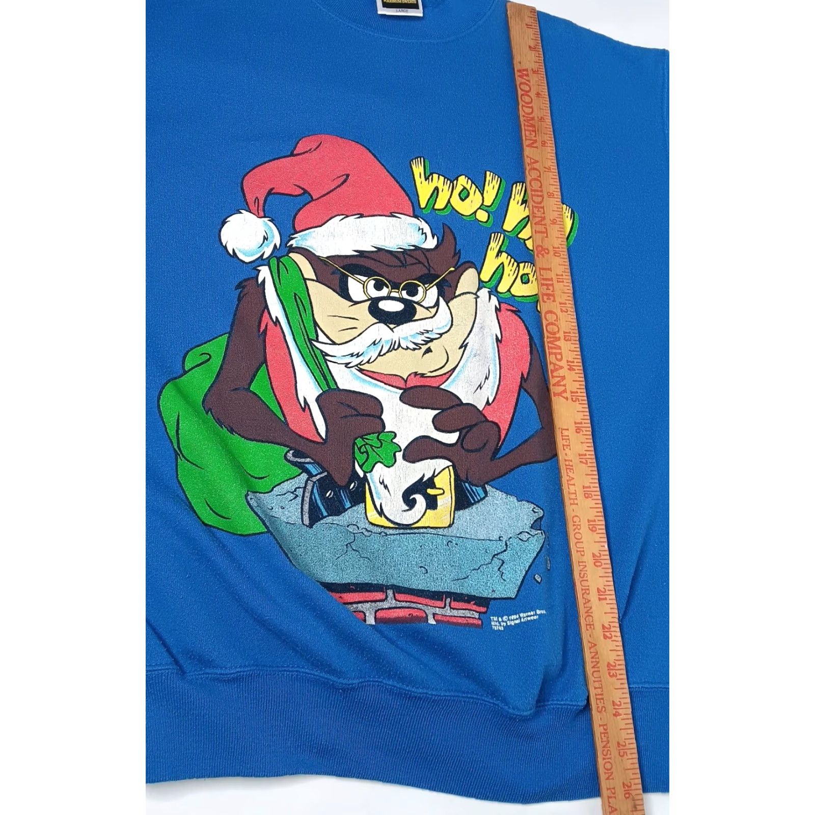 Tultex VINTAGE Tultex Looney Tunes Christmas Taz Sweatshirt L Blue Ho Ho Ho Cartoon Mens Size US L / EU 52-54 / 3 - 5 Thumbnail