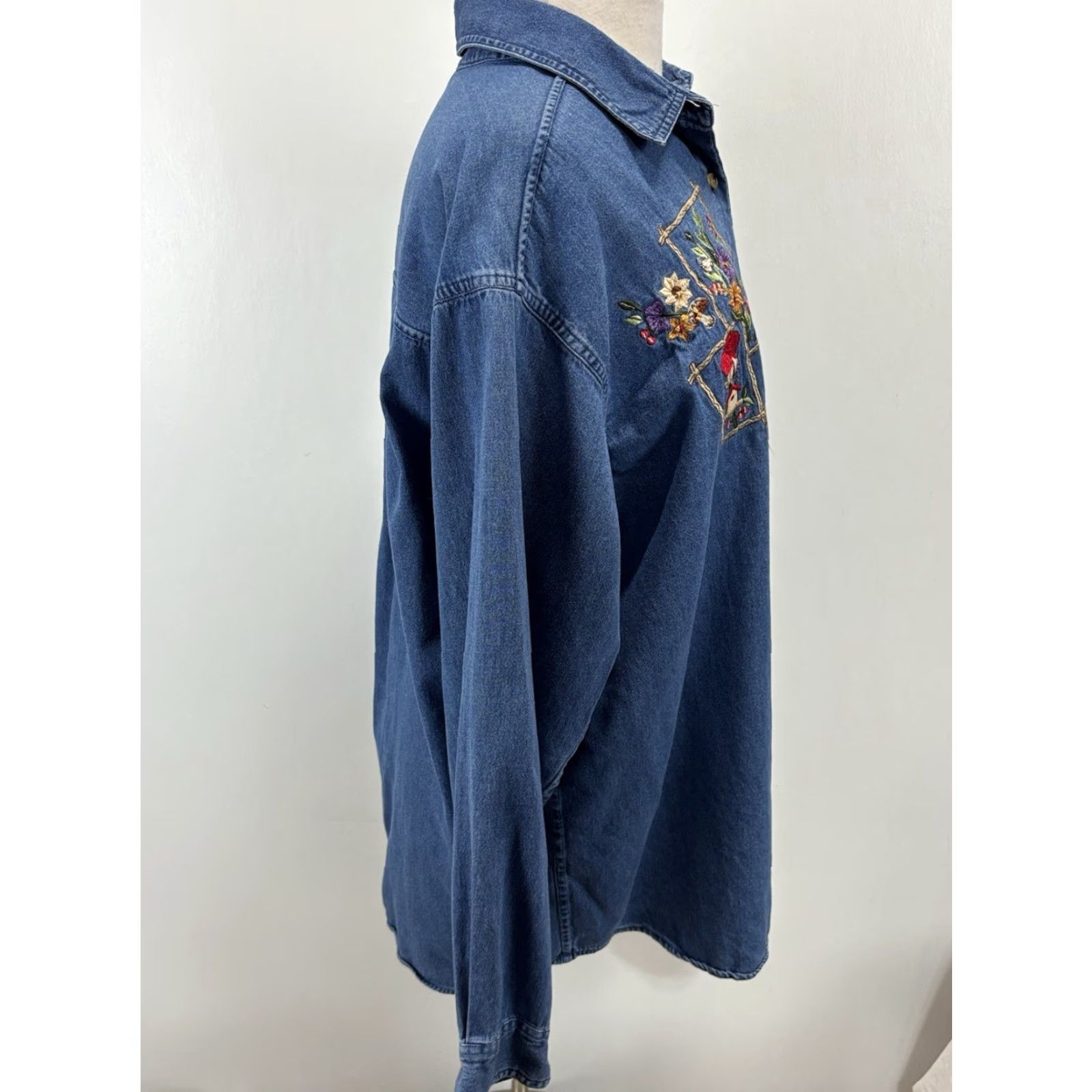 Vintage Vtg Victoria Jones Sport Denim Shirt Sz 18W Plus Embroidered Bird Houses READ Size XXL / US 16-18 / IT 52-54 - 4 Thumbnail