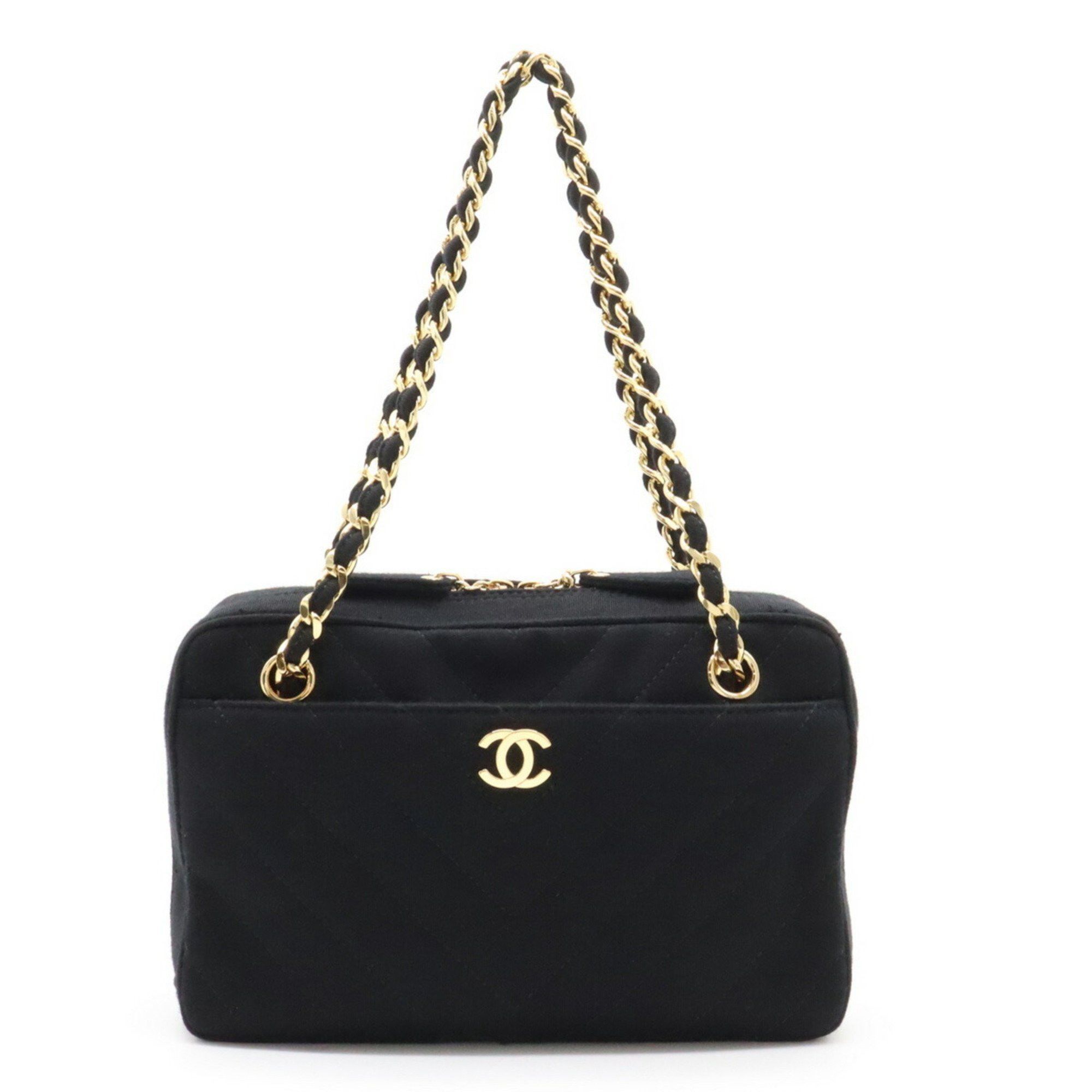 image of Chanel V Stitch Here Mark Chain Shoulder Tote Bag Cotton Jersey Black, Women's