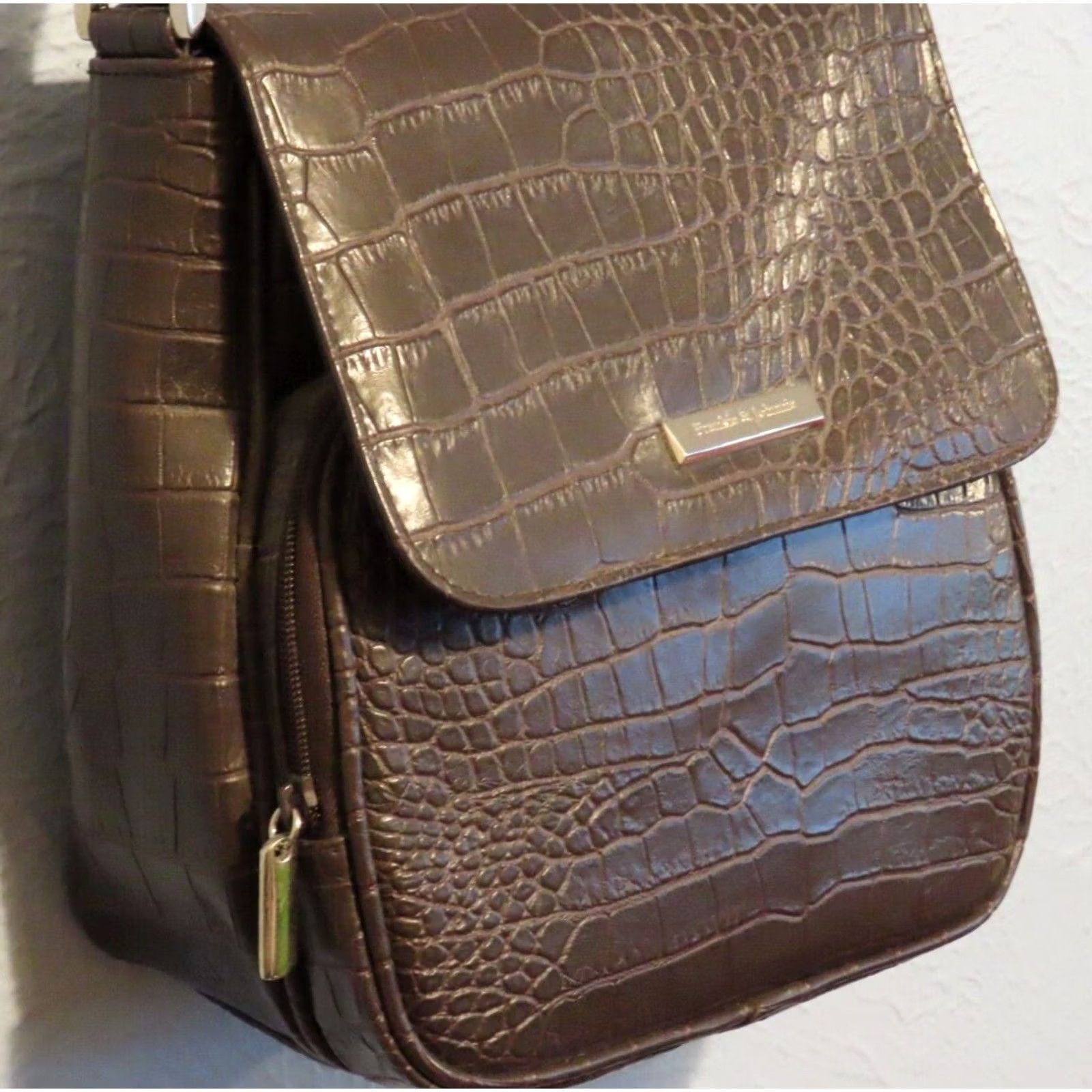 Vintage Frankie & Johnnie Crossbody Purse Brown Leather Shoulder Bag Women Medium 8x4x10 Faux Animal Skin Faux Leather Brown Black Lining Purse Size ONE SIZE - 3 Thumbnail