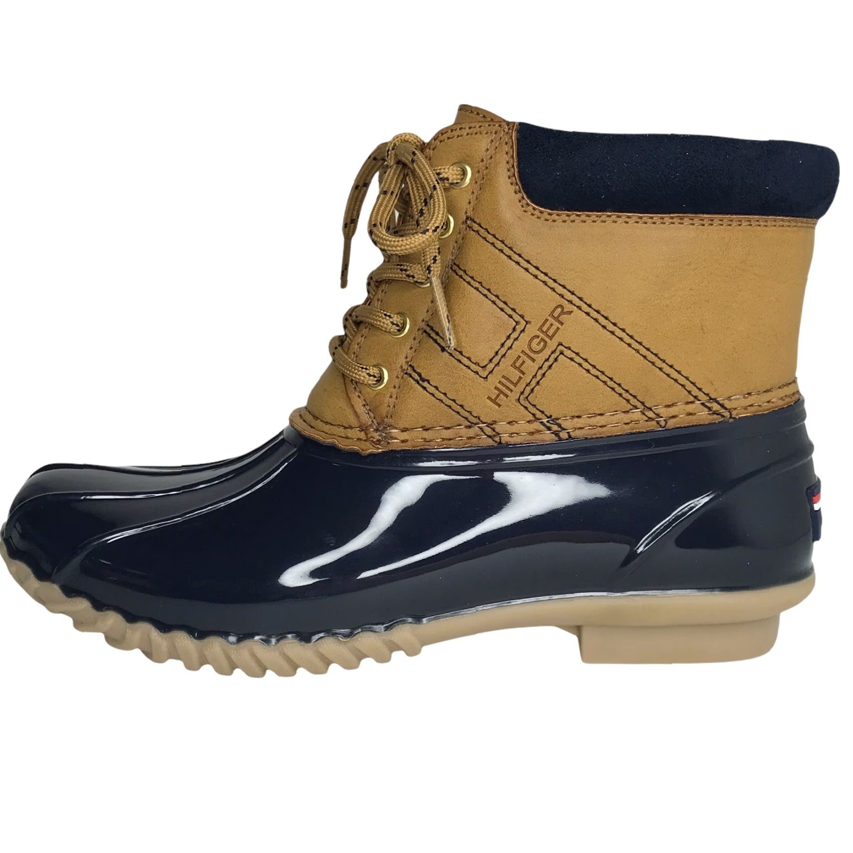 Tommy Hilfiger Tommy Hilfiger Womens Duck Boots Size 7 Navy Blue Brown Faux Fur Warm Waterproof Ankle Logo Boots Womens Size US 7 / IT 37 - 4 Thumbnail