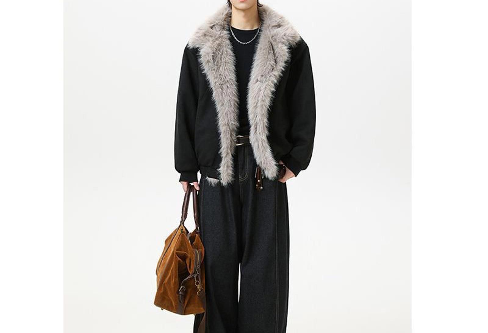 Japanese Brand Black Faux Fur Trim Bomber Jacket, Oversized Fit Outerwear Size US M / EU 48-50 / 2 - 2 Thumbnail