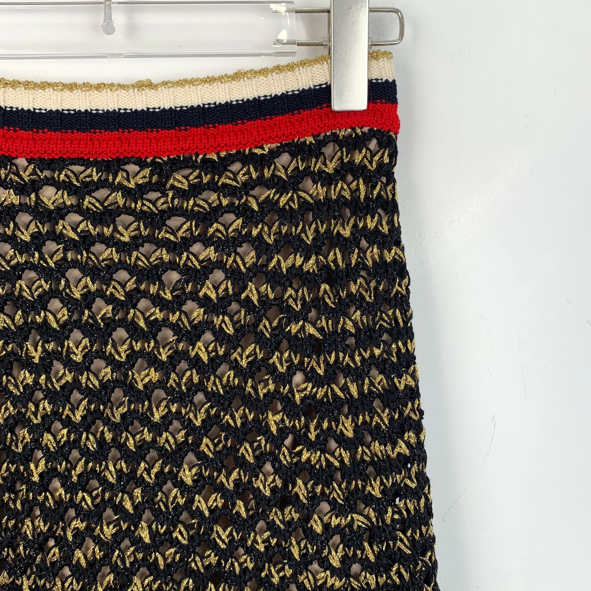 Gucci Gucci XS Black & Gold Woven Cotton Blend Skirt With Red/Whit Size 25" / US 0 / IT 36 - 7 Thumbnail