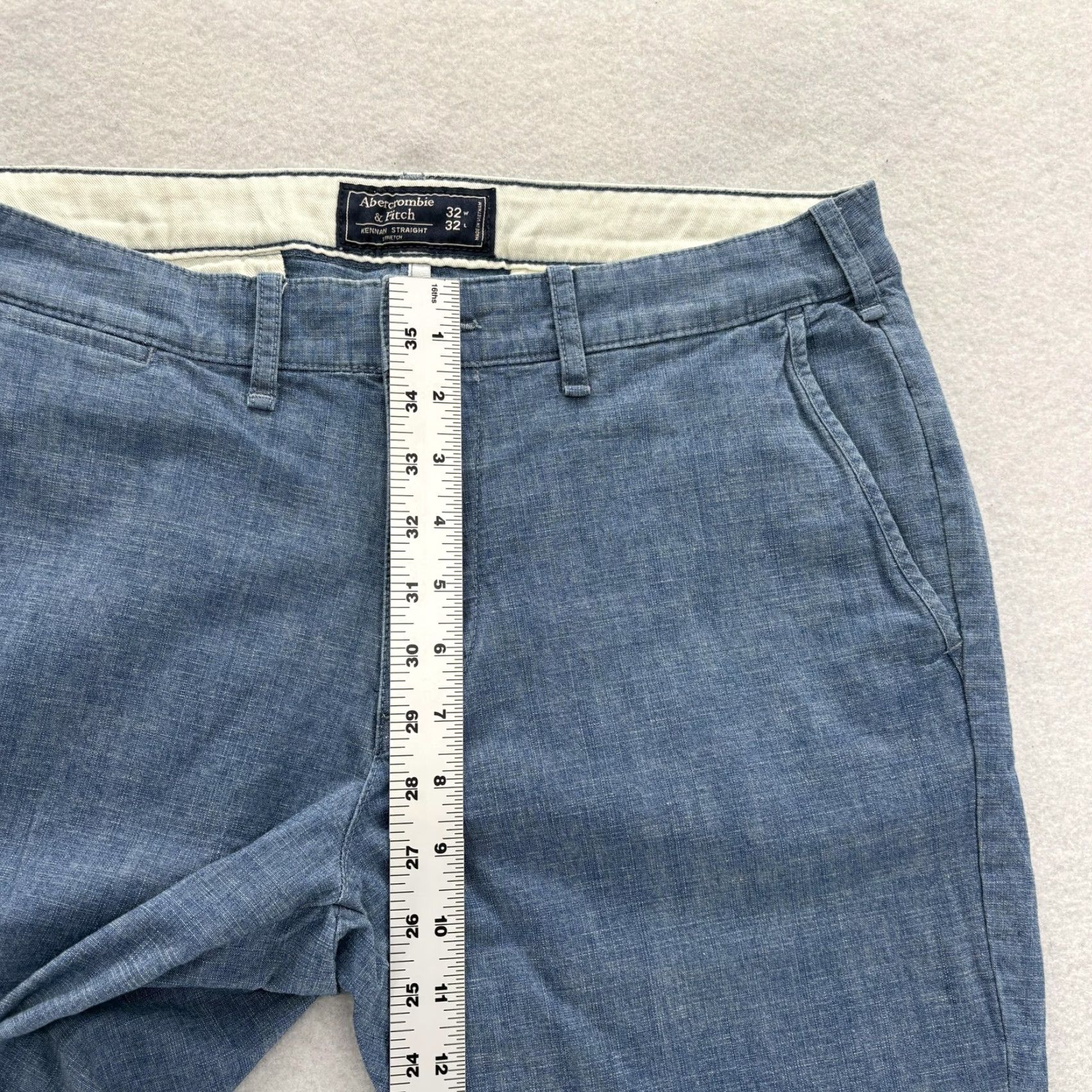 Abercrombie & Fitch Abercrombie & Fitch Chino Pants Mens 32x30 Blue Chambray Kennan Straight Stretch Casual Flat Front Pockets Slim/Regular Fit Size US 32 / EU 48 - 7 Thumbnail