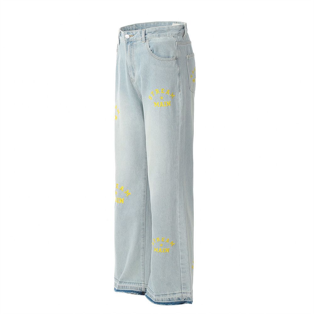 Japanese Brand × Jean Light washed hip-hop embroidered letter flared jeans y2k Size US 32 / EU 48 - 2 Thumbnail