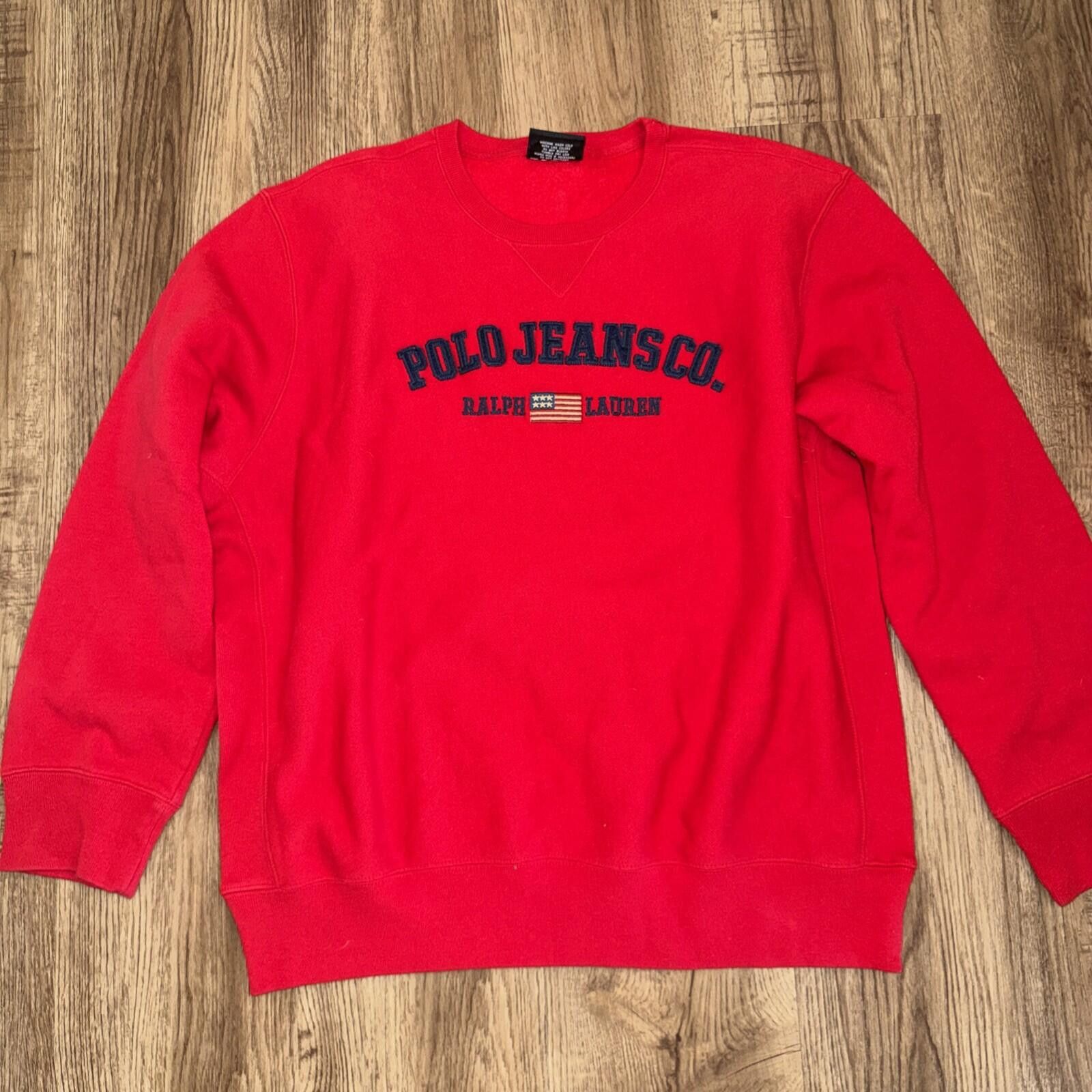 Polo Ralph Lauren Vtg Polo Jeans Co. Ralph Lauren Sweatshirt Spellout Flag Red Size XL / US 12-14 / IT 48-50 - 1 Thumbnail
