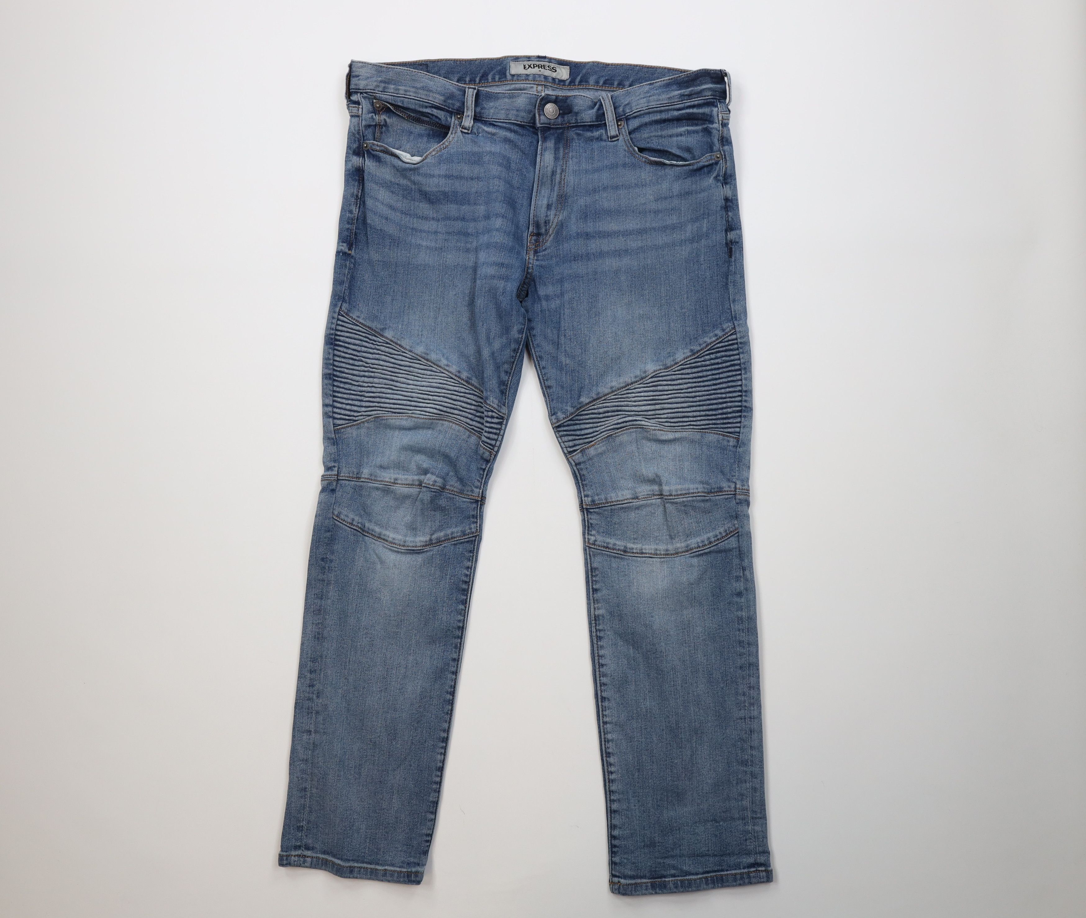 Express Express Slim Fit Skinny Leg Moto Motorcycle Denim Jeans Blue Size US 34 / EU 50 - 1 Thumbnail