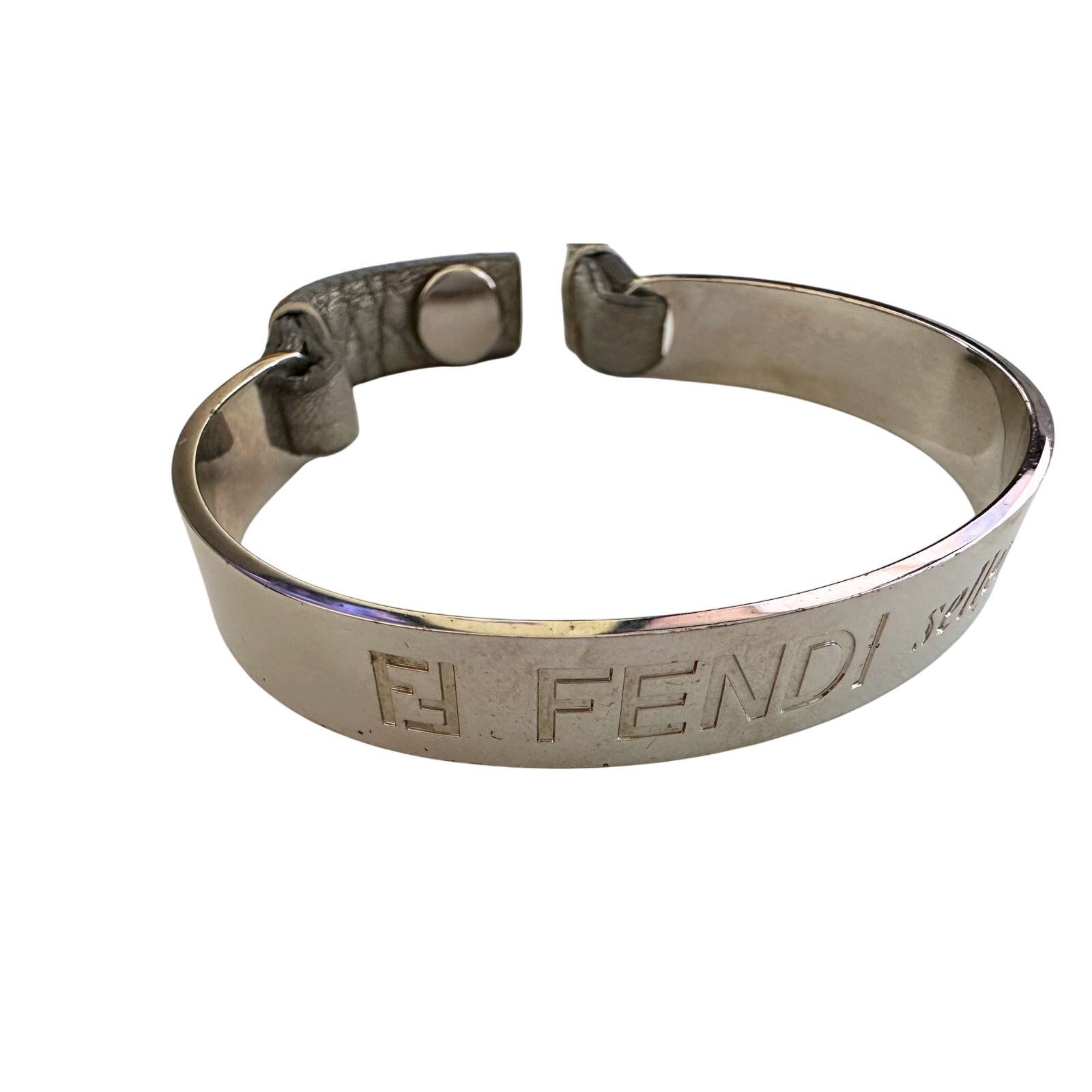 Fendi Fendi Selleria Metallic Cuff w Leather Double Wrap Bracelet Size ONE SIZE - 9 Thumbnail