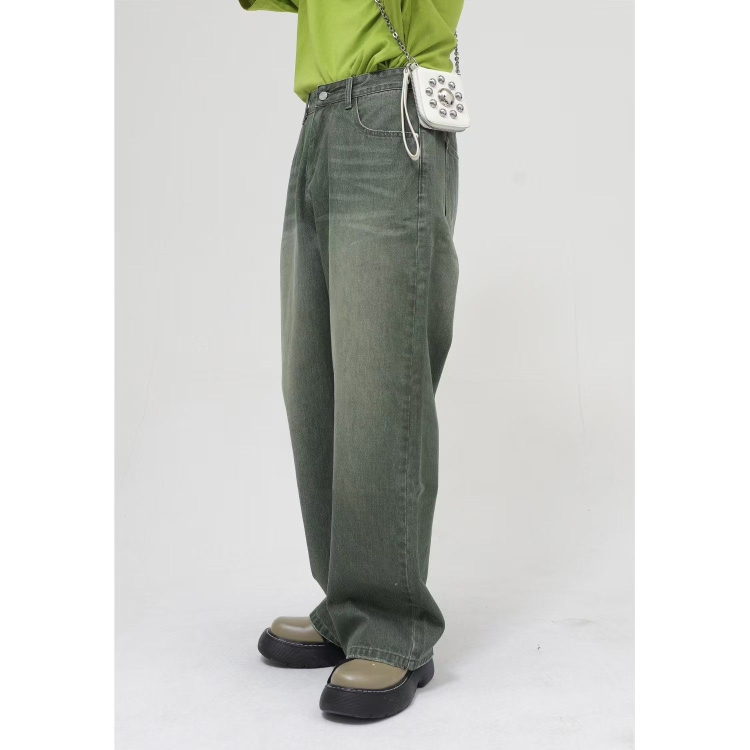 Japanese Brand Vintage Straight Leg Loose Washed Green Jeans Size US 32 / EU 48 - 5 Thumbnail