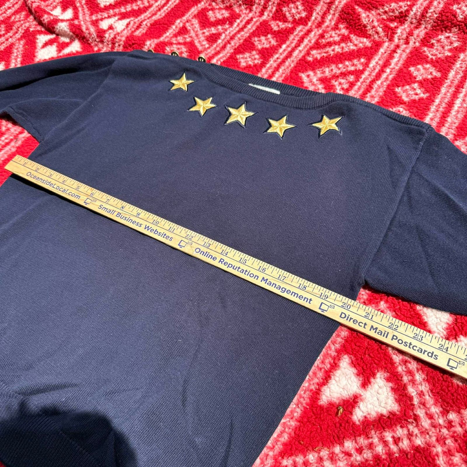 Other Vtg Stephanie by Suzelle Navy Star Sweater Gold Buttons Size L / US 10 / IT 46 - 4 Thumbnail