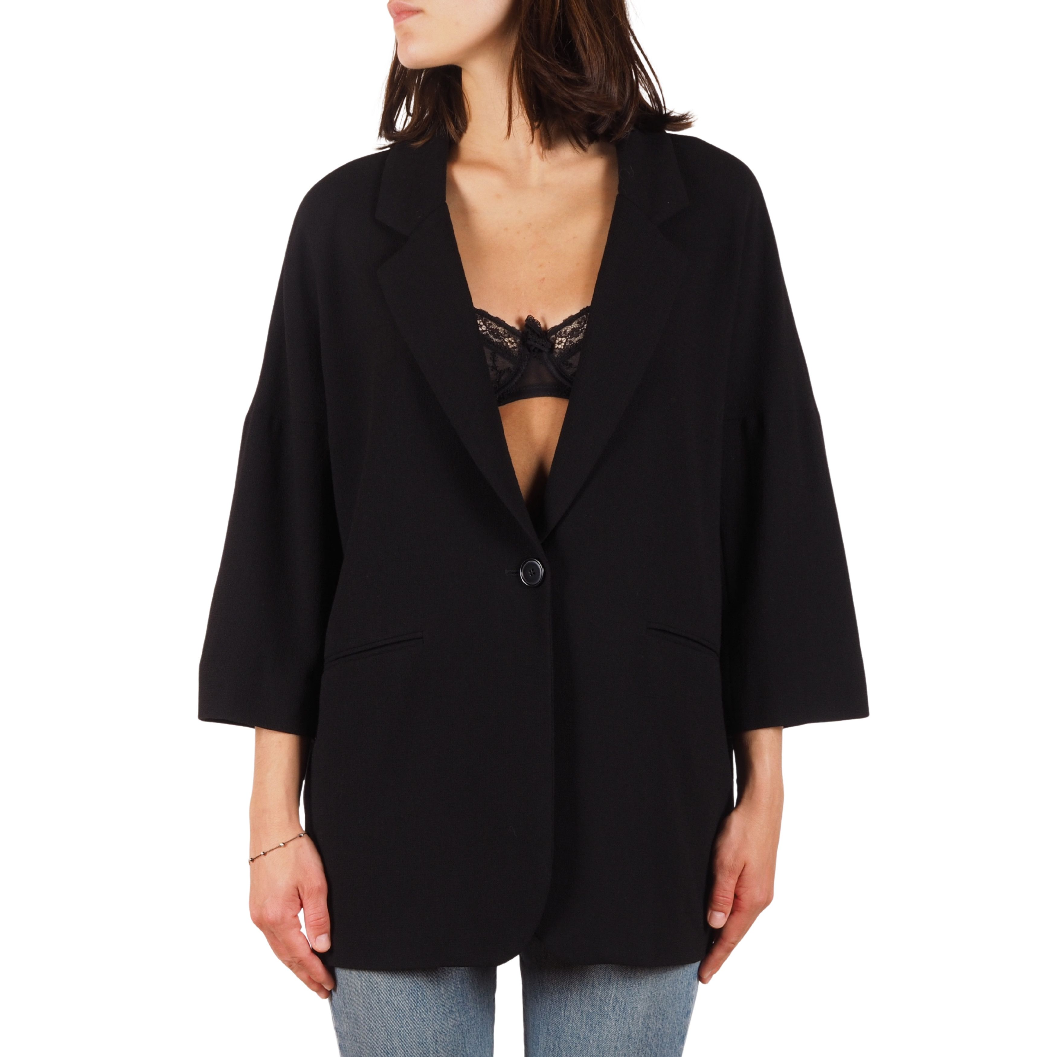Tagliatore Vintage Black Oversized 3/4 Sleeve Blazer Jacket
