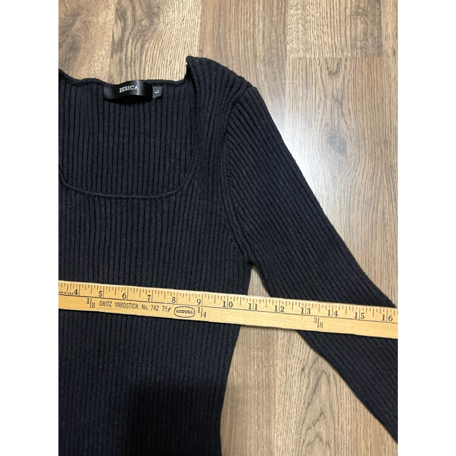 Vintage Zesica Shirt Women's L Black Long Sleeve Knit Square Neck T-Shirt Casual Modern Basic Smooth Vintage: No (but vintage no not allowed). Size L / US 10 / IT 46 - 3 Thumbnail
