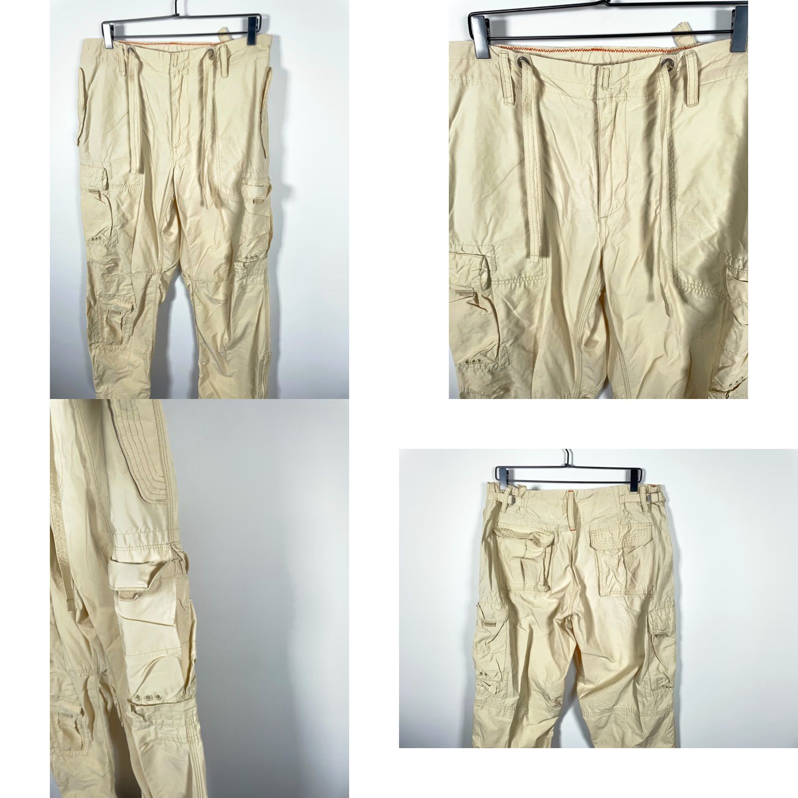 Gap VINTAGE Gap Baggy Parachute Cargo Pants Mens M Beige Nylon 90s Retro Cargo Pocket Straight Inseam 29 Size US 31 - 9 Thumbnail