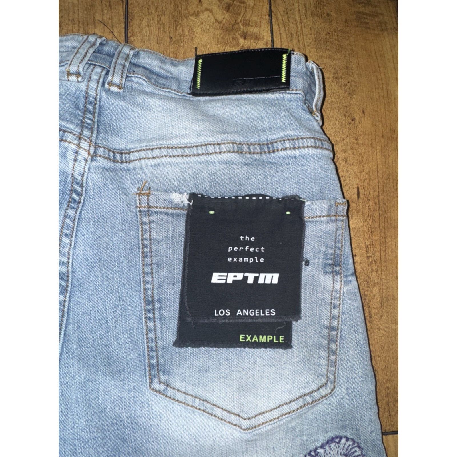 Denime EPTM Jeans Flared Denim Streetwear Distressed Embroidered Blue 30x33 Mens Regular Jeans Size US 30 / EU 46 - 7 Thumbnail