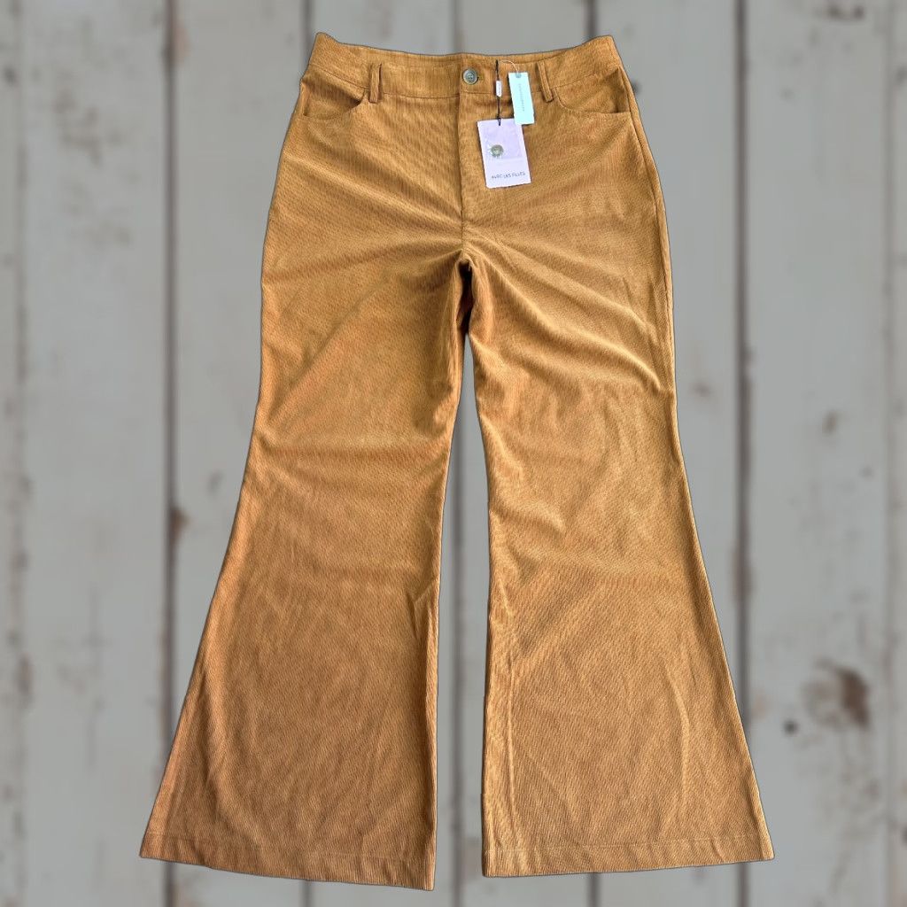 Anthropologie Anthropologie Pants Flare Wide-Leg XL Brown Corduroy With Pockets Vintage No Size 40" / US 18 - 1 Thumbnail