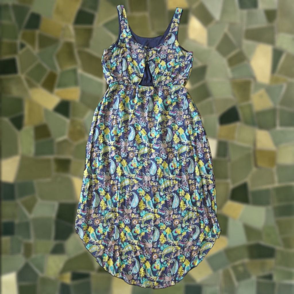 Vintage Mudd 100% Rayon Blue Grey Yellow Paisley Floral Jumper Tank High Low Dress M Size M / US 6-8 / IT 42-44 - 1 Thumbnail