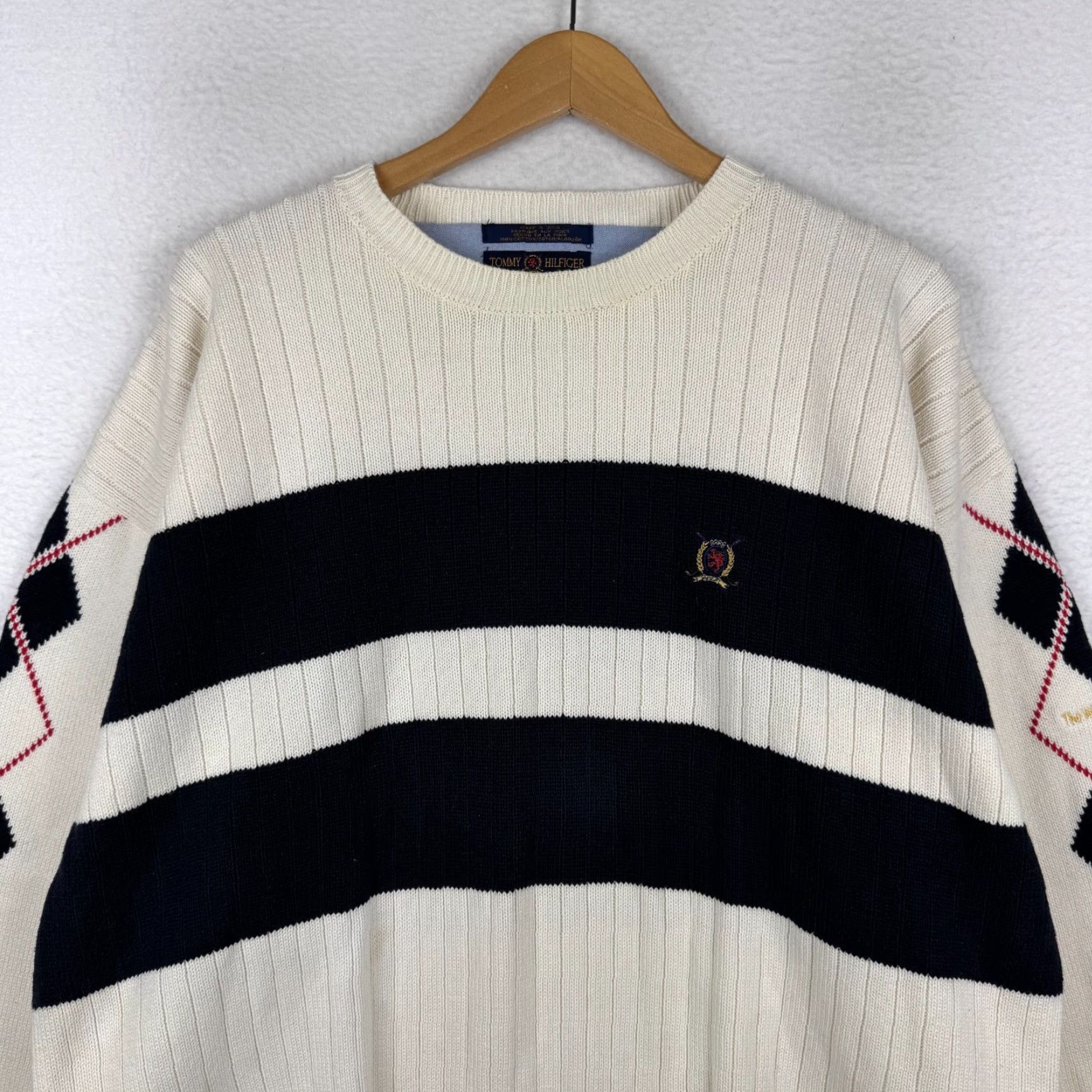 Tommy Hilfiger VINTAGE Tommy Hilfiger Golf Sweater Men's XL Striped Argyle Knit Crew Neck Pullover Size US XL / EU 56 / 4 - 4 Thumbnail