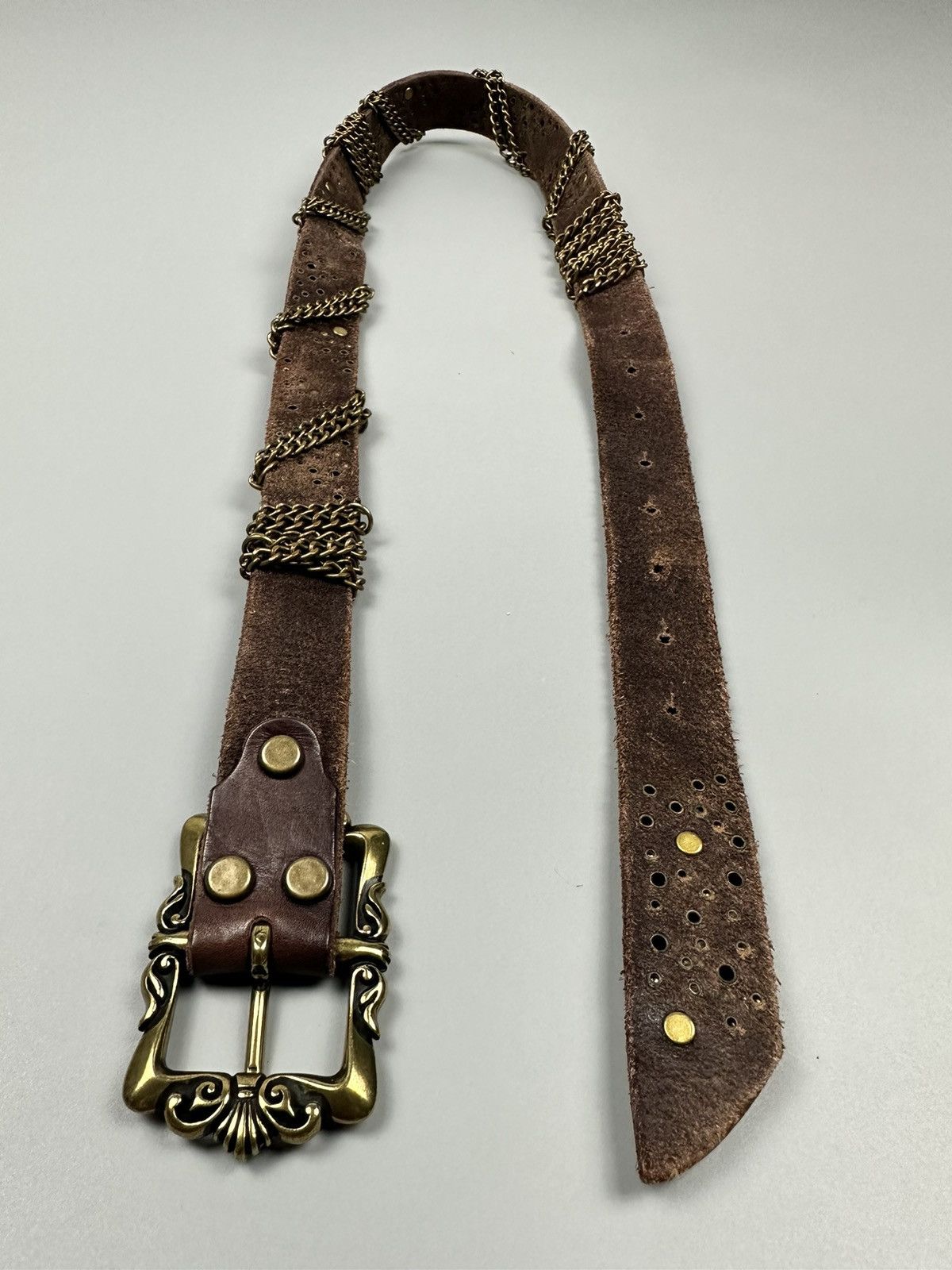 Japanese Brand Rare Gothic Celtic Flower Buckle Studded Leather Belt Size 34 - 9 Thumbnail
