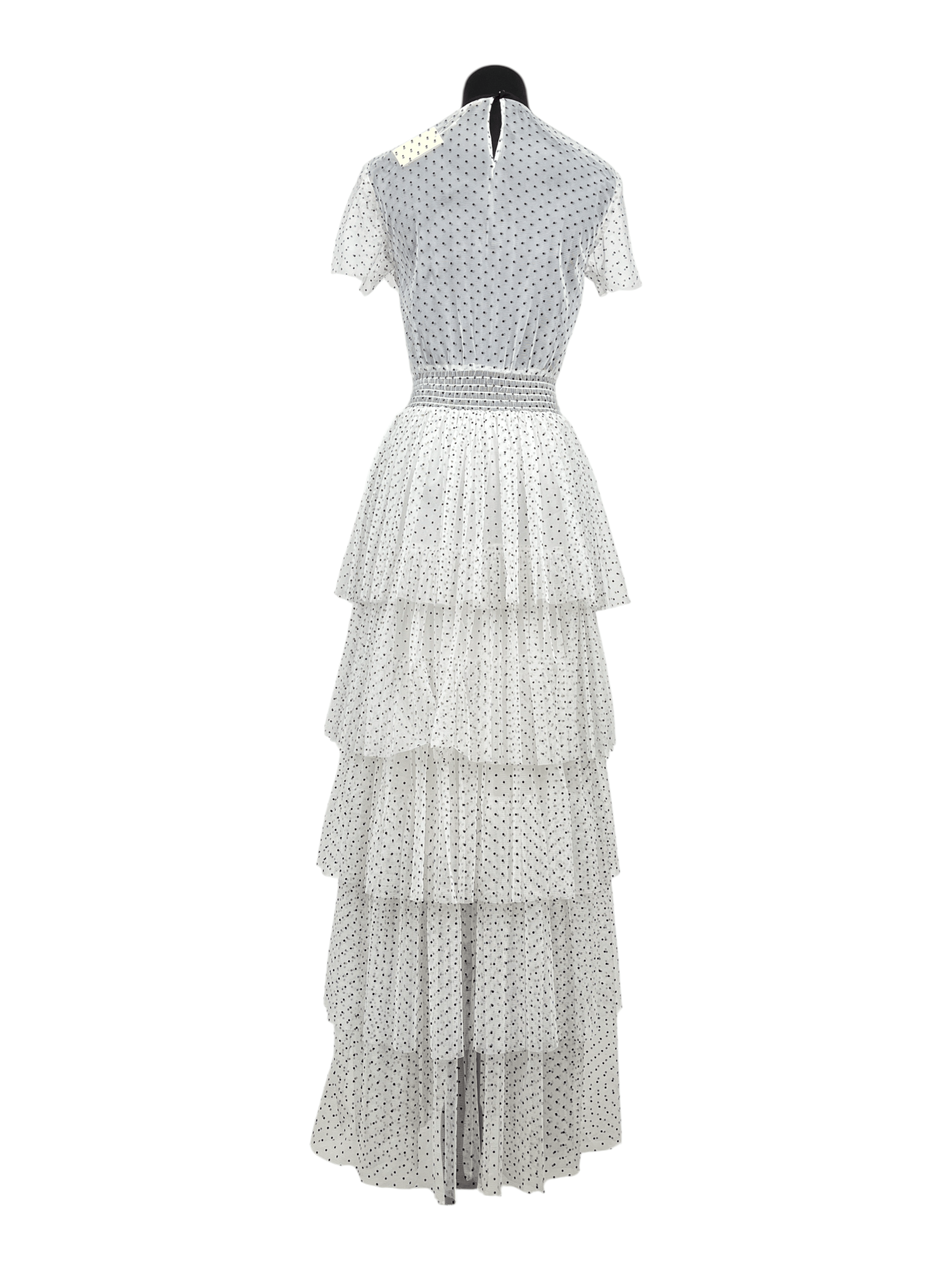 Maje Maje White And Black Polka Dots Mesh Long Ruffled Dress Size XS / US 0-2 / IT 36-38 - 2 Thumbnail