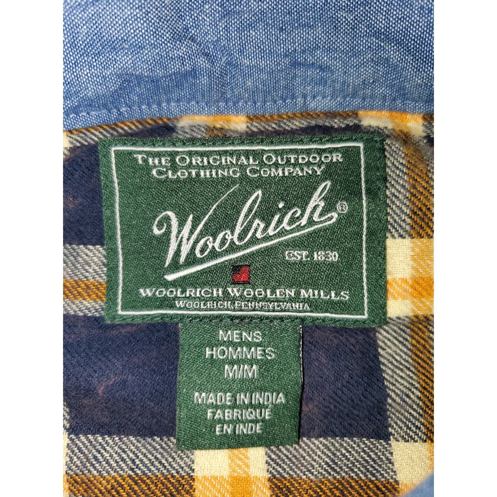Vintage VINTAGE Woolrich Plaid FLANNEL Shirt Yellow/Navy Blue Check Long Sleeve Mens M Size US M / EU 48-50 / 2 - 4 Thumbnail