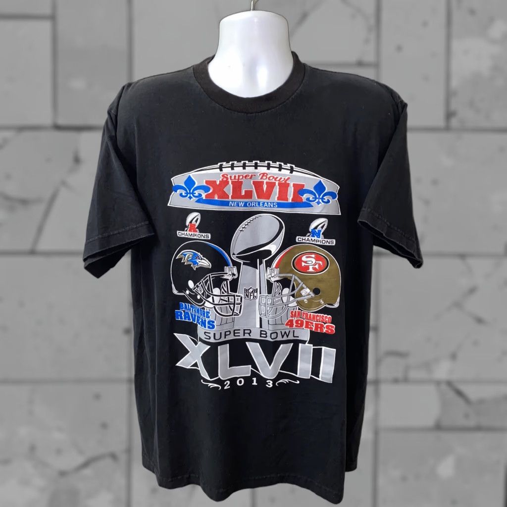 Vintage HRS Mens Black Superbowl XLVII NEW ORLEANS RAVENS T-Shirt Size XL Size US XL / EU 56 / 4 - 1 Thumbnail