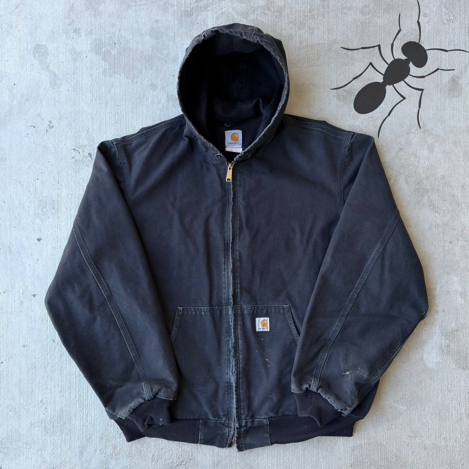Carhartt × Vintage 90s Faded Black Carhartt Hooded Active Work 