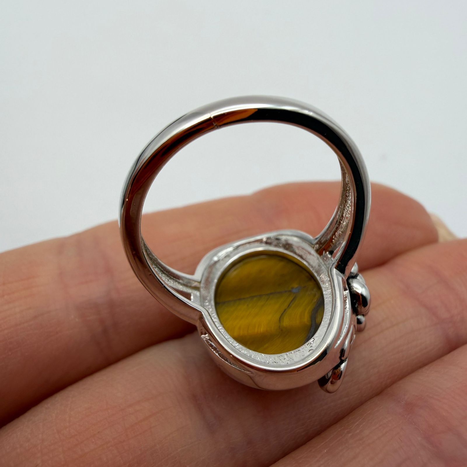 Sterling Silver 925 Silver Tiger Eye Ring Vintage Flower Adjustable Size ONE SIZE - 7 Thumbnail