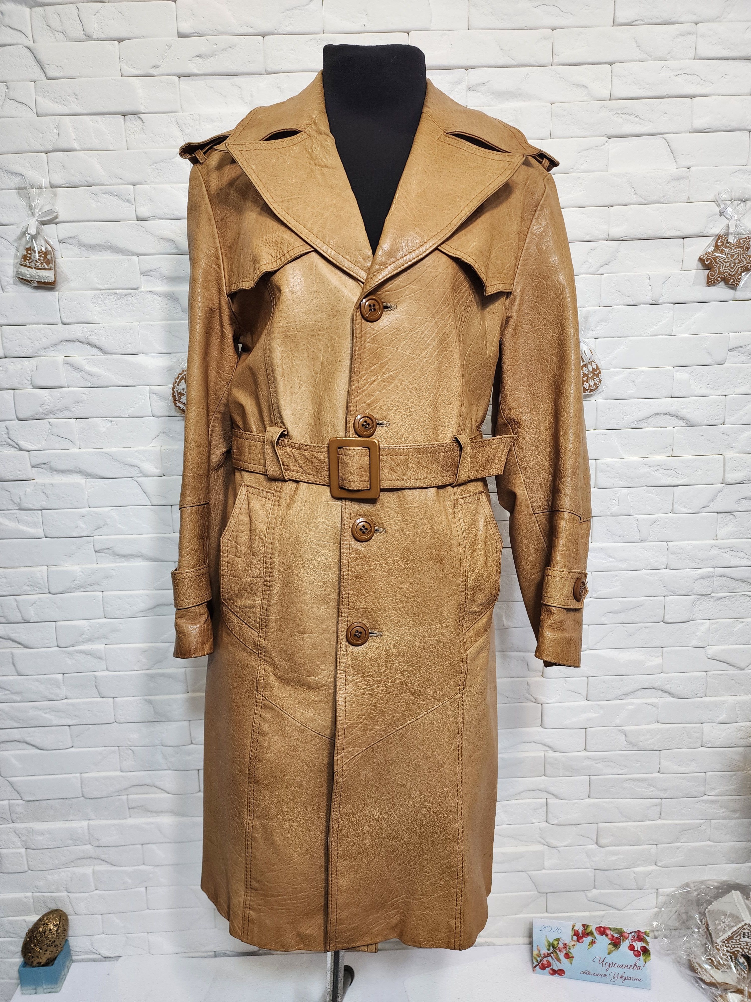 Genuine Leather Brown Genuine Leather Men's Coat with Belt Size US L / EU 52-54 / 3 - 1 Thumbnail