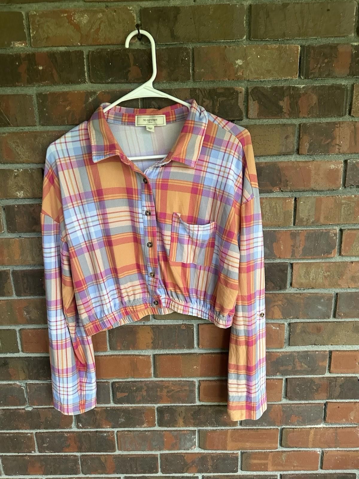 Designer No Comment Plaid Button Down Crop Top Large Size L / US 10 / IT 46 - 2 Thumbnail