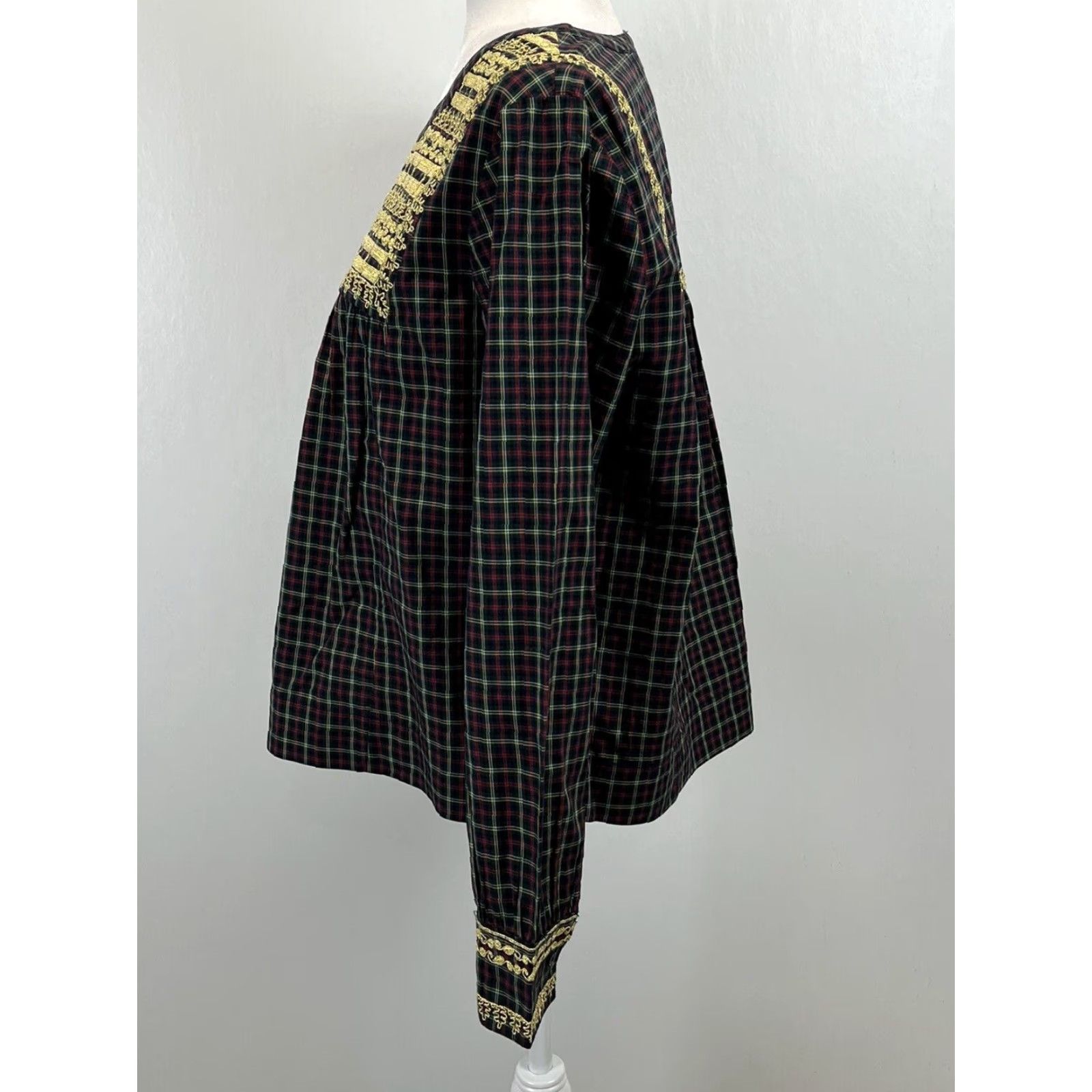 J.Crew J. Crew Women's Plaid Peasant Blouse Multicolor Large Gold Embroidery Size L / US 10 / IT 46 - 2 Thumbnail