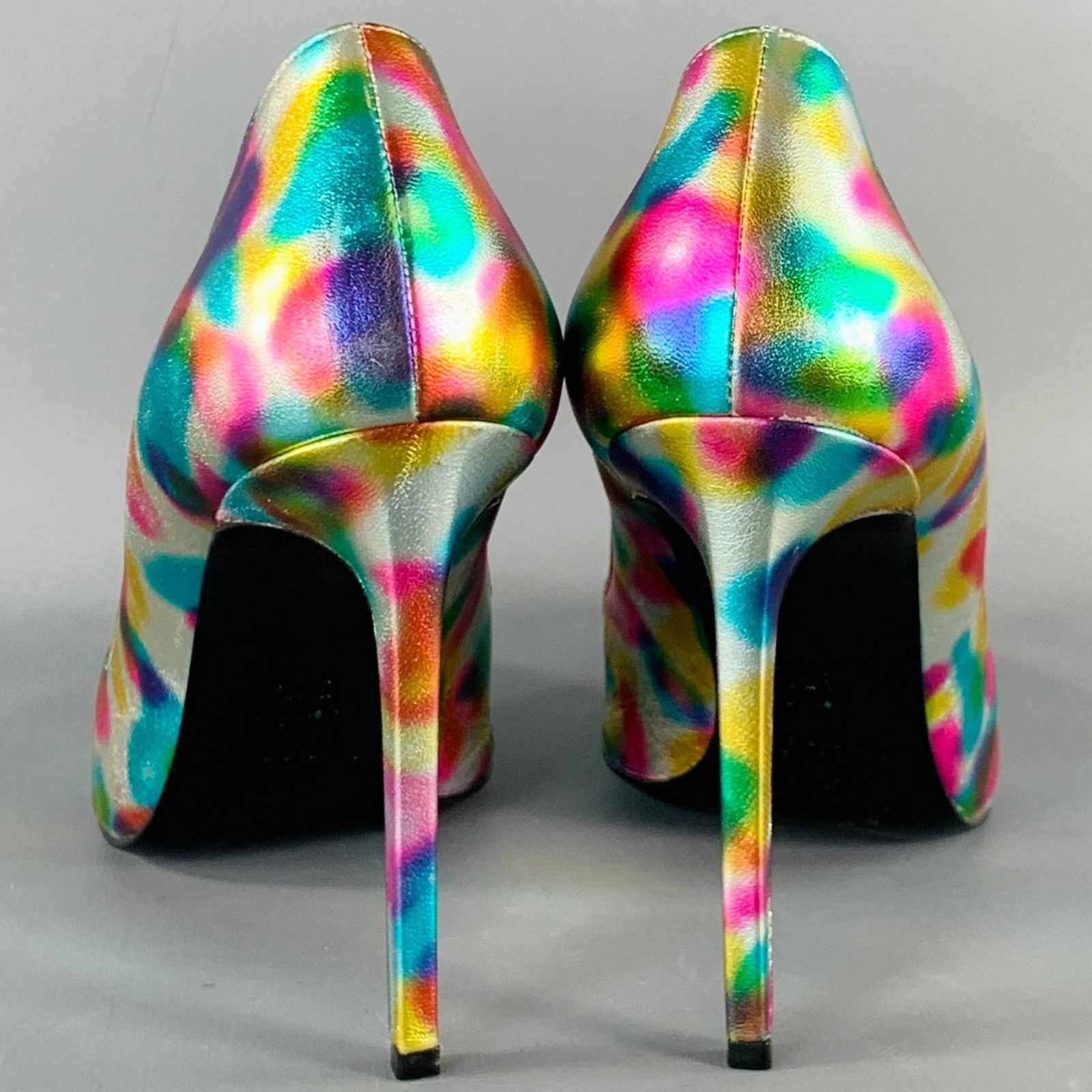 Saint Laurent Paris SAINT LAURENT Silver Multi Color Leather Stiletto Pumps Size US 7.5 / IT 37.5 - 3 Thumbnail