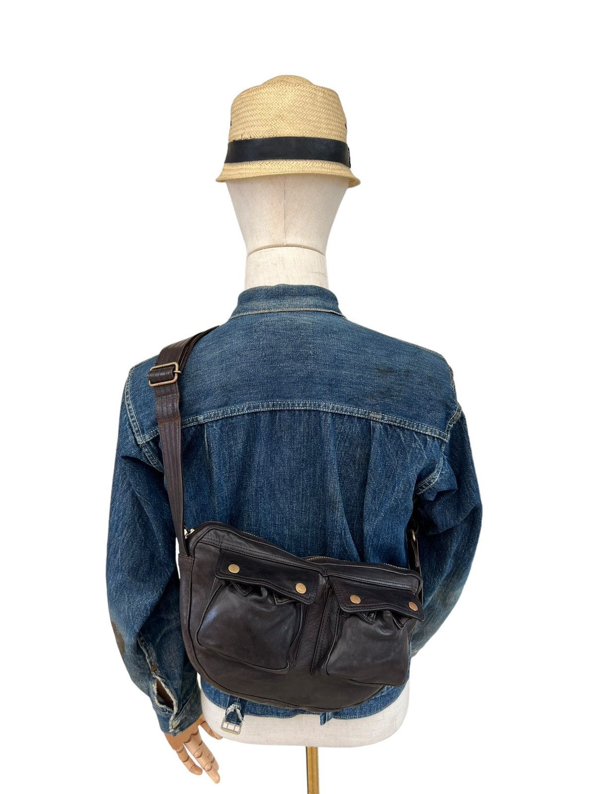 image of Porter Japan Patina Dark Brown Leather Messenger Bag, Men's