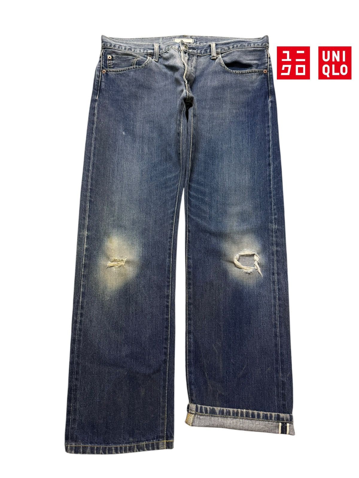 Uniqlo Vintage Y2K Japan Uniqlo Selvegde Faded Distress Loose Fit Size US 34 / EU 50 - 1 Thumbnail