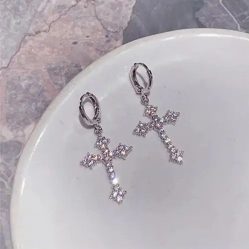 Jewelry Zircon Crystal Cross earrings （1pairs） Size ONE SIZE - 3 Thumbnail