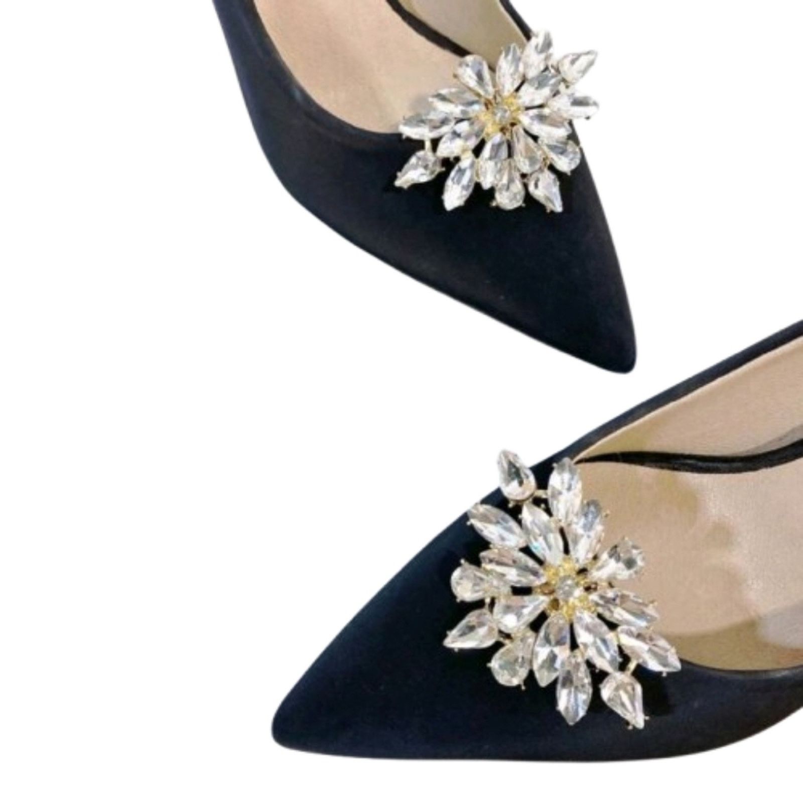 Other ELEGANT ☆ CRYSTAL & GOLDTONE ☆ FLOWER SHOE CLIPS ☆ NIP Size US 4.5 / IT 34.5 - 3 Thumbnail