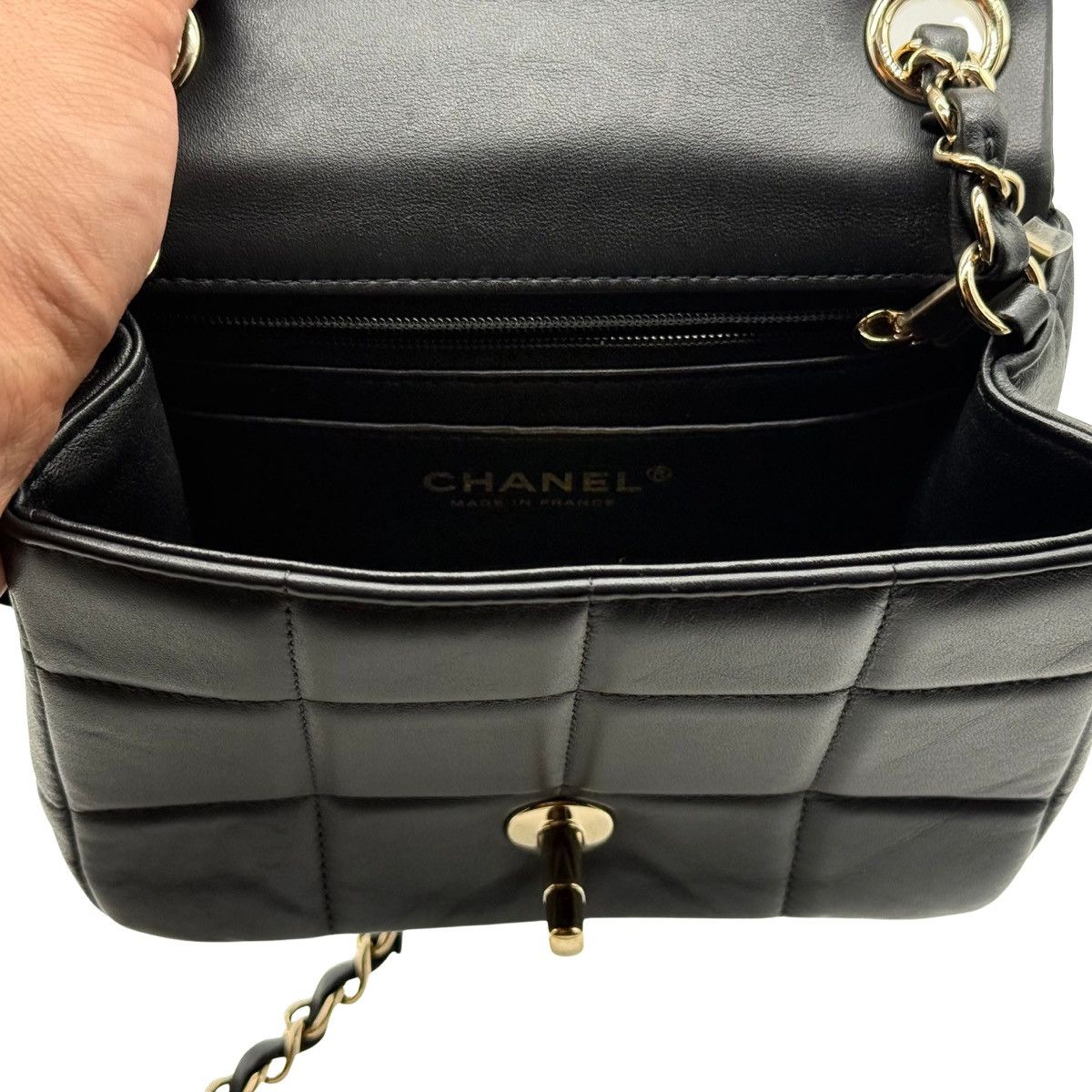 Chanel Chanel Monaco Mini Square Flap Bag Black Lambskin Size ONE SIZE - 9 Thumbnail