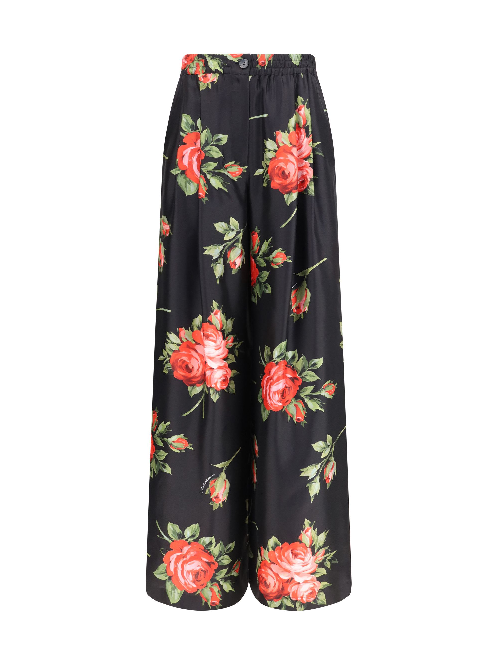 Dolce & Gabbana Wide-leg Pants with a rose bouquet print Size 30" / US 8 / IT 44 - 1 Thumbnail