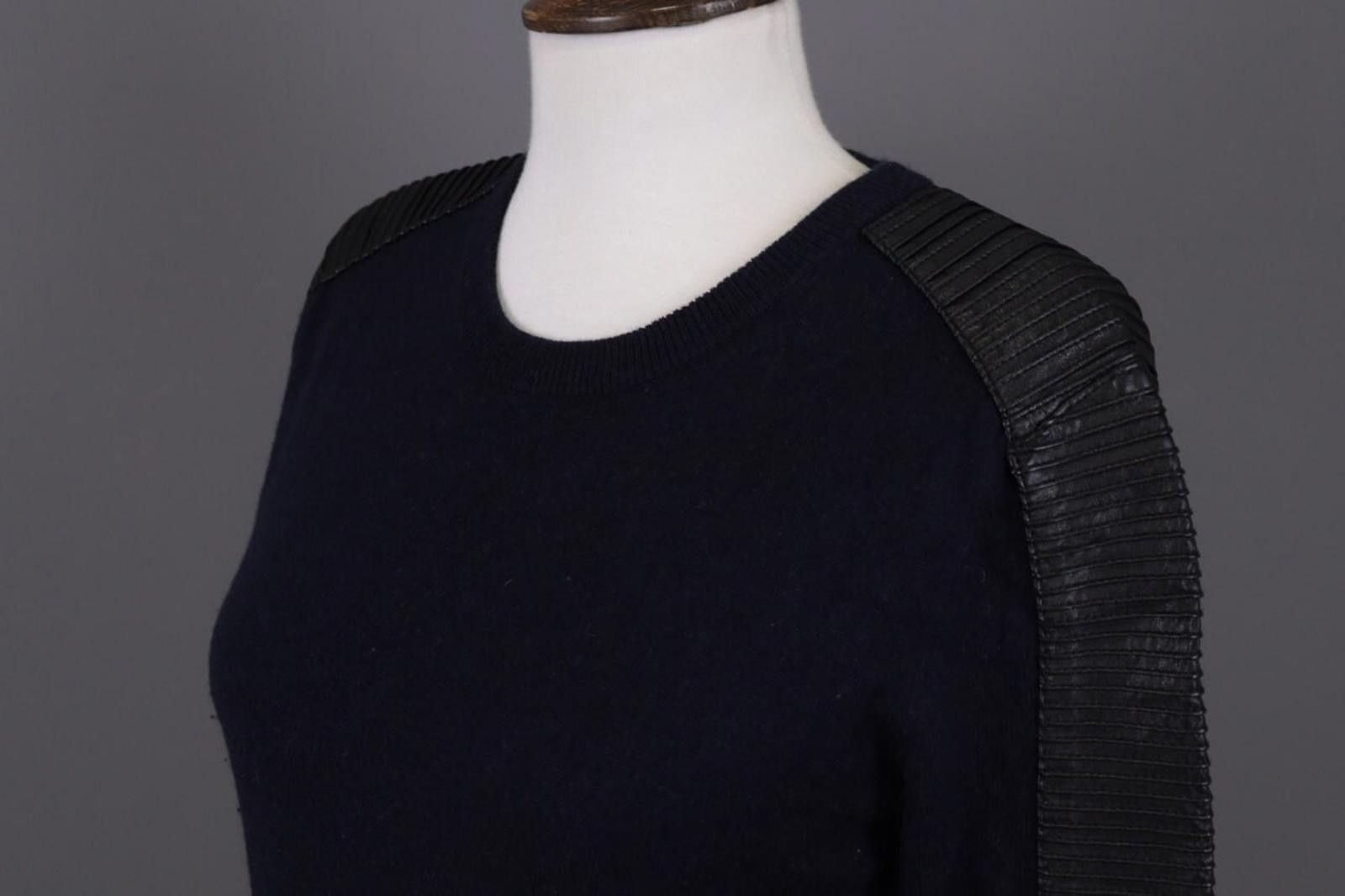 Other Maje Navy Blue Wool Leather Shoulders Sweater Size 1 Size M / US 6-8 / IT 42-44 - 7 Thumbnail