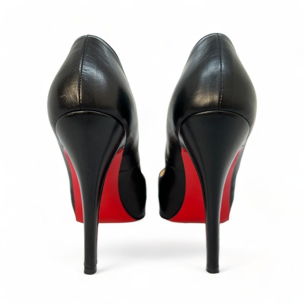Christian Louboutin Christian Louboutin Very Prive Black Leather Peep Toe Pump Size US 5.5 / IT 35.5 - 5 Thumbnail