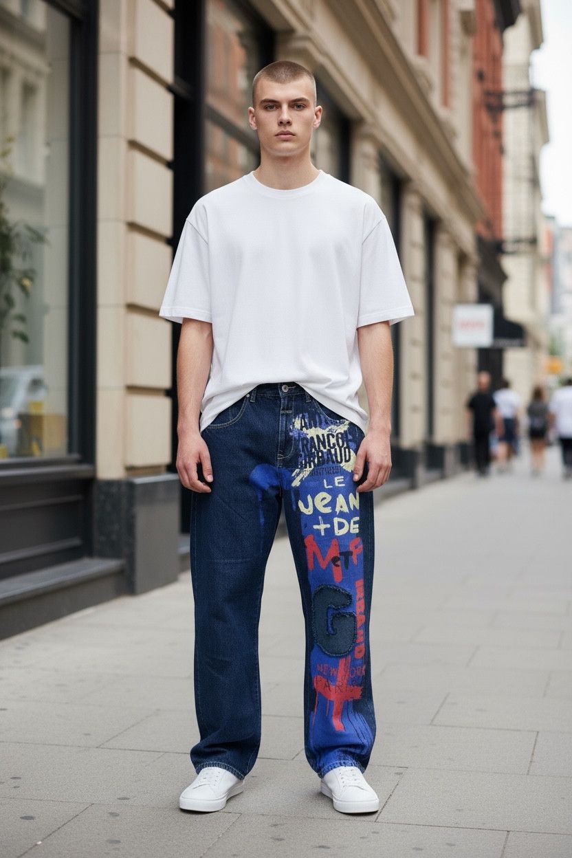 🔥 FYE 90’s GIBRAUD Art Painted Baggy Denim Pants