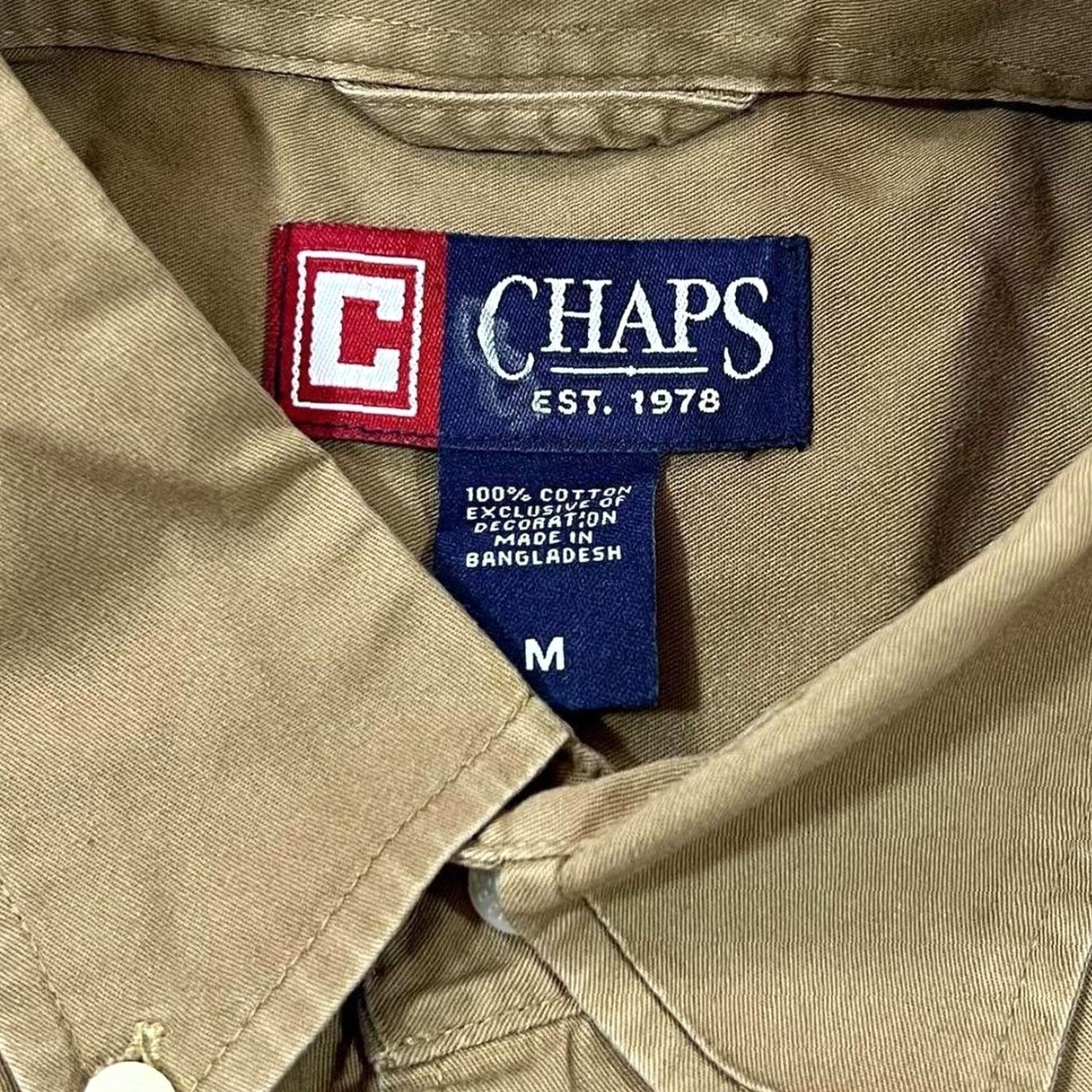 Chaps VINTAGE Chaps Button-Up Shirt Brown Pocket Logo Cotton Long Sleeve Medium Mens Regular Size M Size US M / EU 48-50 / 2 - 4 Thumbnail