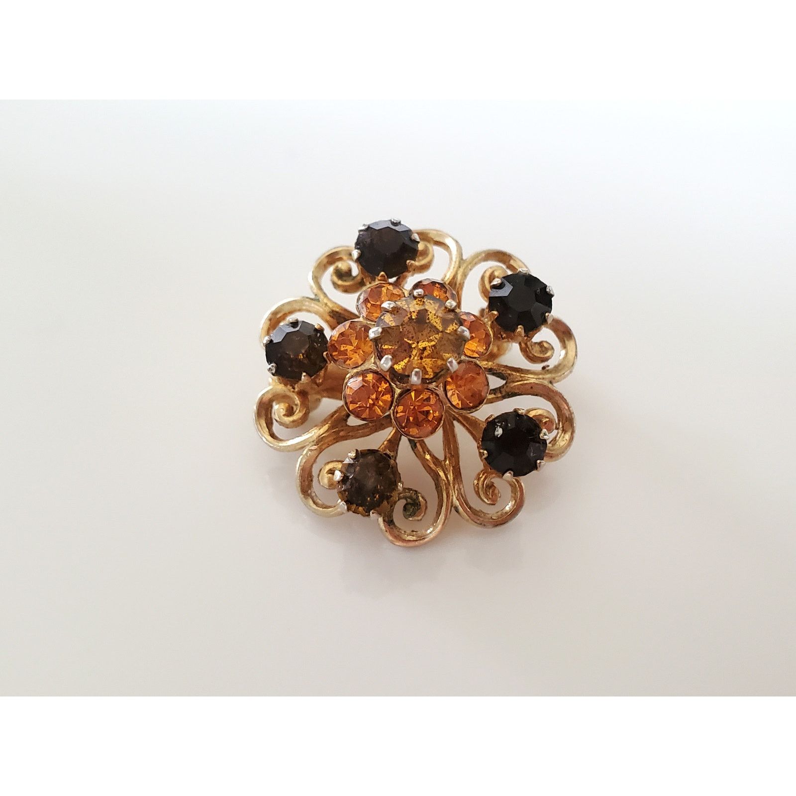 Other Vintage Coro Amber and Brown Rhinestone Mini Dome Brooch Pin Size ONE SIZE - 3 Thumbnail