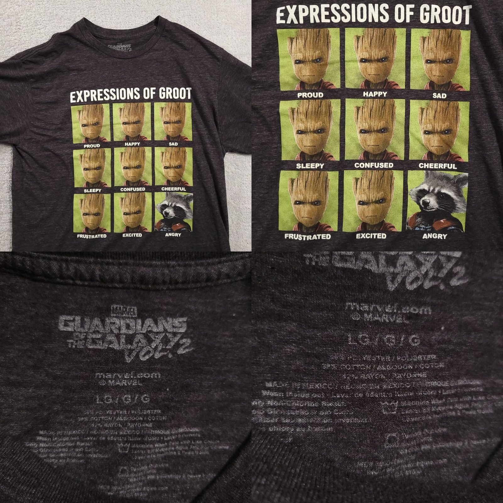 Vintage VINTAGE Guardians Of The Galaxy Vol. 2 Groot Shirt Marvel Gray L Teen Mens Crew Neck Short Sleeve T-Shirt Cartoon Expressions Graphic Print Size US L / EU 52-54 / 3 - 8 Thumbnail