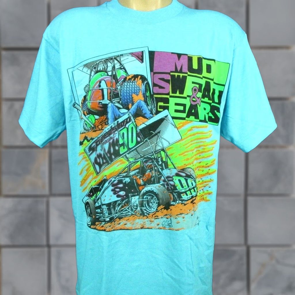 Vintage vtg SPRINT CAR RACING MUD SWEAT & GEARS T-Shirt XS blue 80s 90s Nike? Size US XS / EU 42 / 0 - 1 Thumbnail