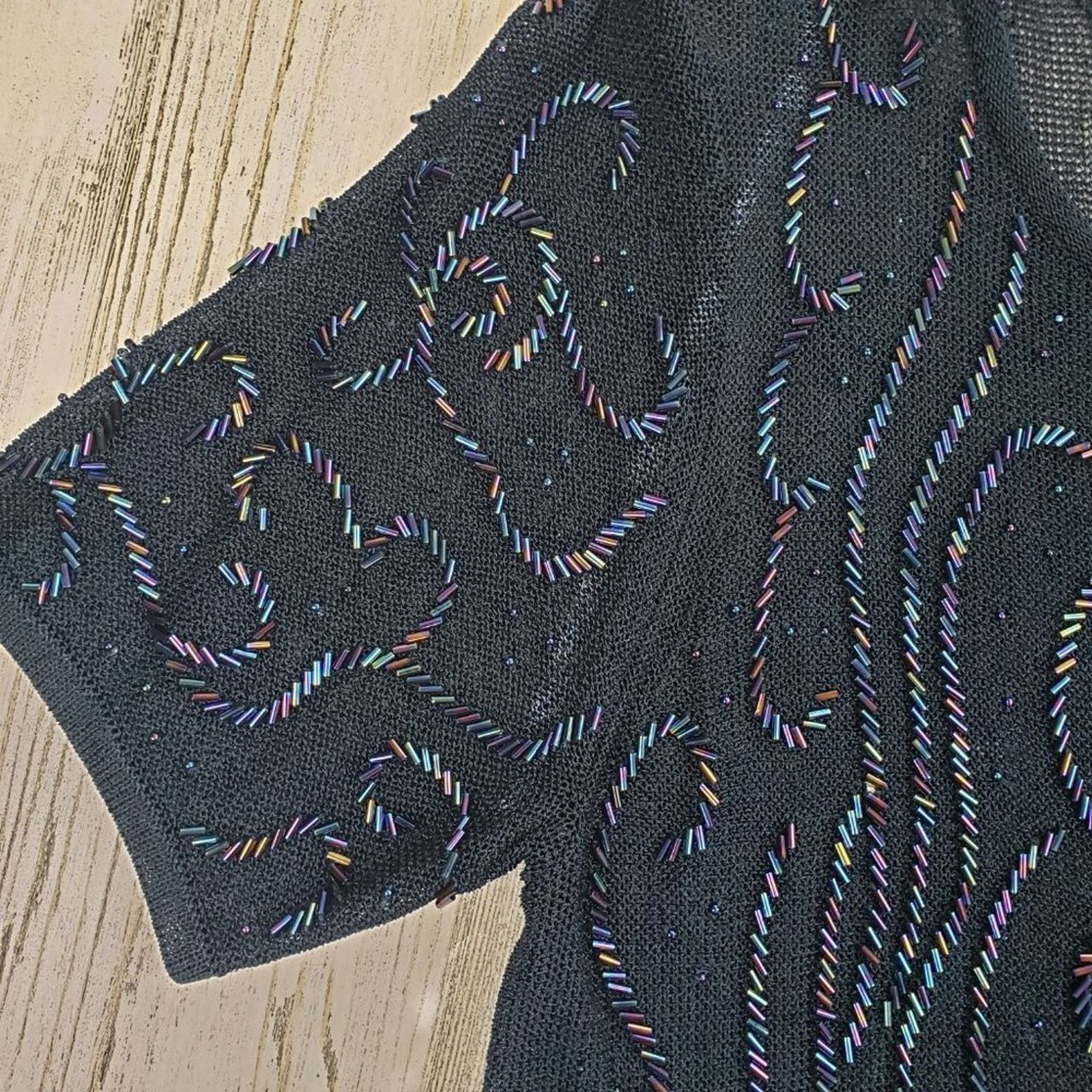 Other Navy Blue Loose Knit Beaded Embellished Semi- Sheer Blouse Size ONE SIZE - 5 Thumbnail