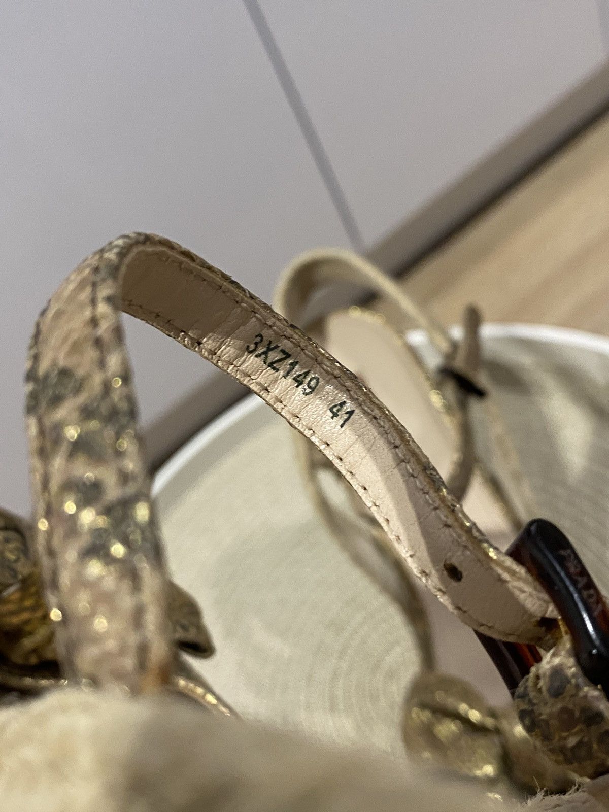 Prada Prada Bow Sandals with Ankle Strap Gold Snakeskin Leather Size US 11 / IT 41 - 6 Thumbnail