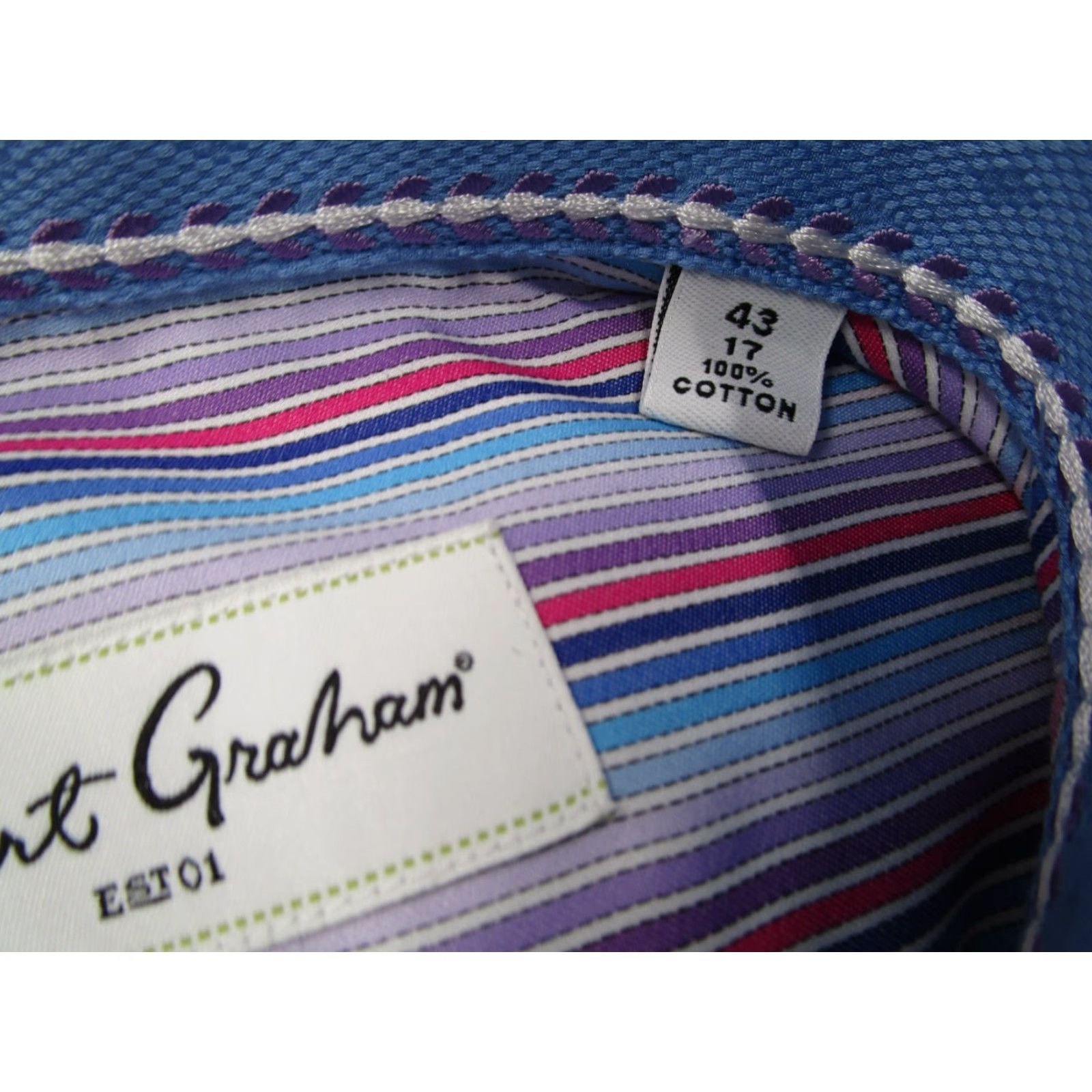 Robert Graham Robert Graham Dress Shirt Mens 43 17 Blue Striped Long Sleeve Button Up Size US XL / EU 56 / 4 - 3 Thumbnail